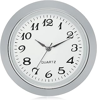 ShoppeWatch Mini Clock Insert 45mm Round Quartz Movement Miniature Clock Fit Up White Face Silver Tone Bezel Arabic Numerals CK088SL