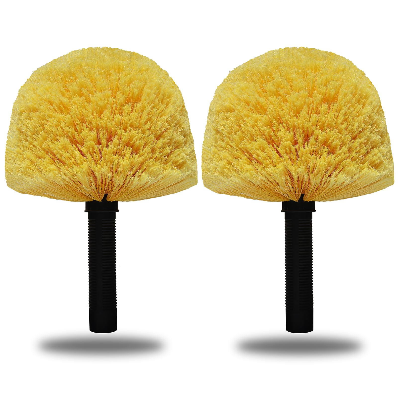2 Pack Robust Cobweb Duster Head Brush – Superior Twist-On Web Cleaning Tool – Spider Web Remover Brush Compatible with Standard 3/4 Inch Threaded Poles for Outdoor &amp; Indoor Use – Head Only (Yellow)