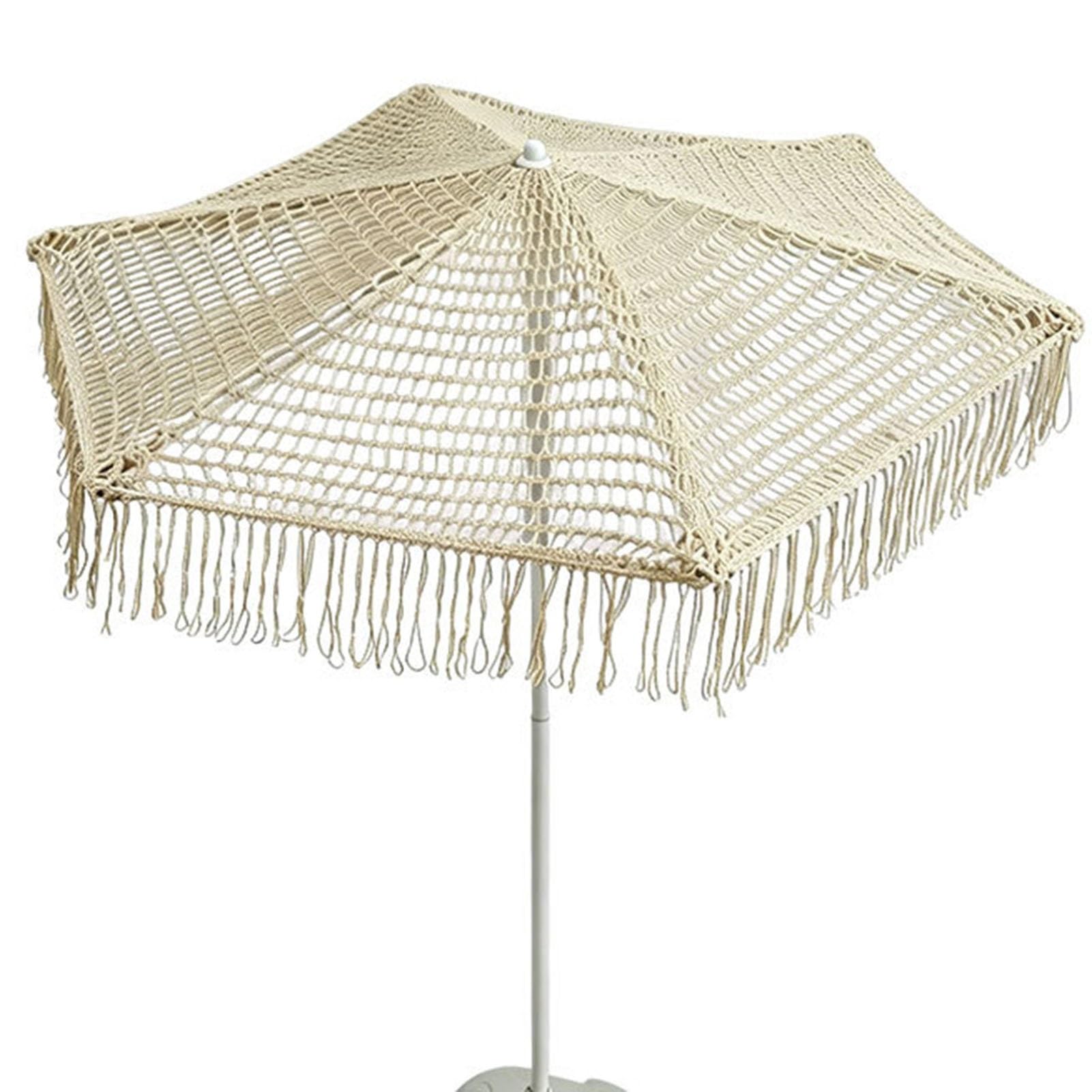 Ombrellone da Esterno Boho con Frange da 200 Cm, Rete Intrecciata A Mano, Ombrellone da Spiaggia con Nappe per Piscina, Giardino, Cortile, Decorazione Tropicale.