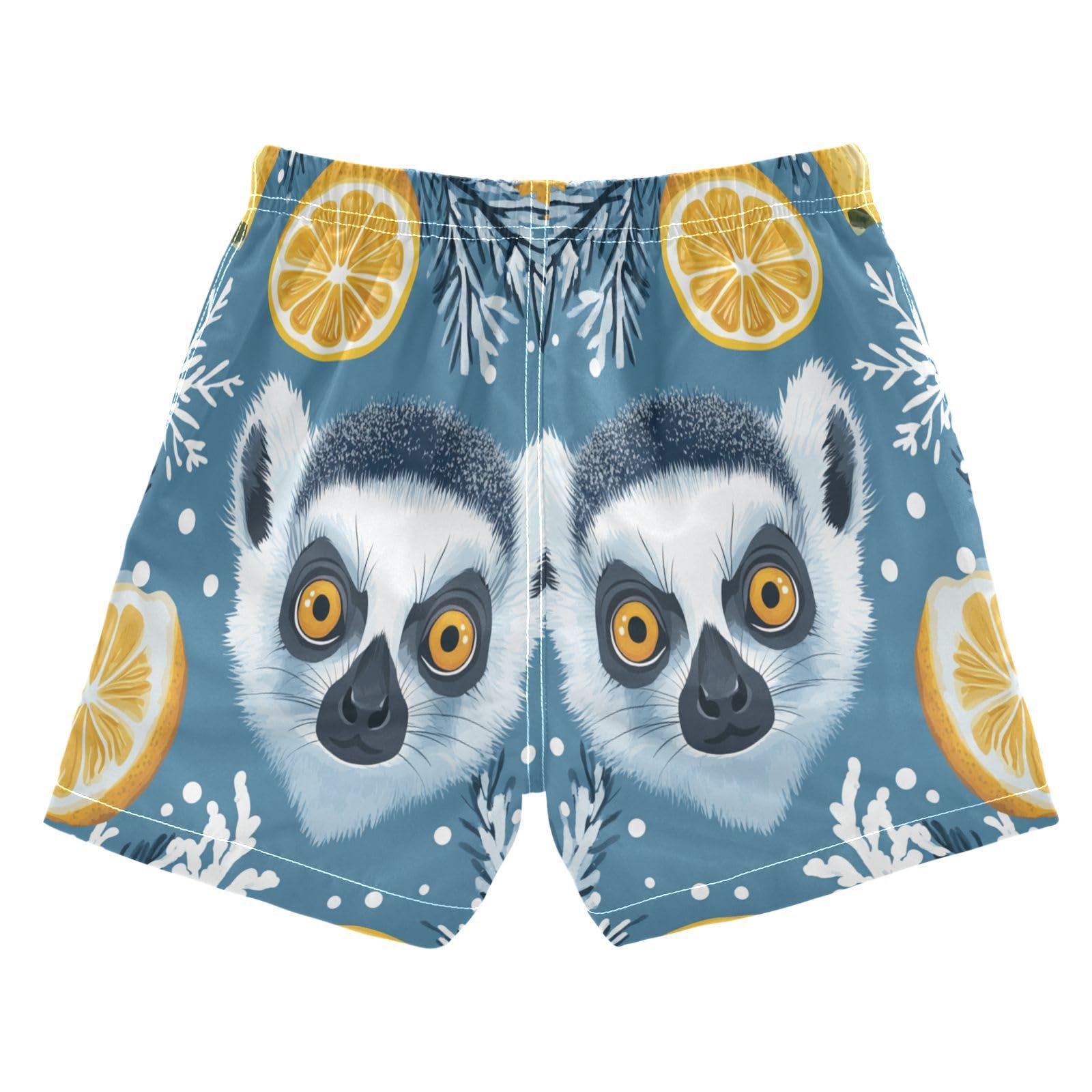 Jucciaco Boys Beach Board Shorts Lemur Lemon Animal Swim Trunk Teen Swimwear