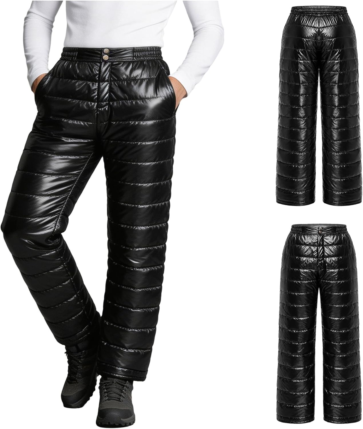 Warm Puffer Trousers for Men Waterproof Long Pants