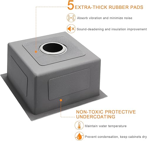 Miniatura 21 de ROVATE Fregadero de cocina de 20 pulgadas para montar bajo encimera, fregadero de barra o cocina hecho a mano, fregadero de cocina de acero