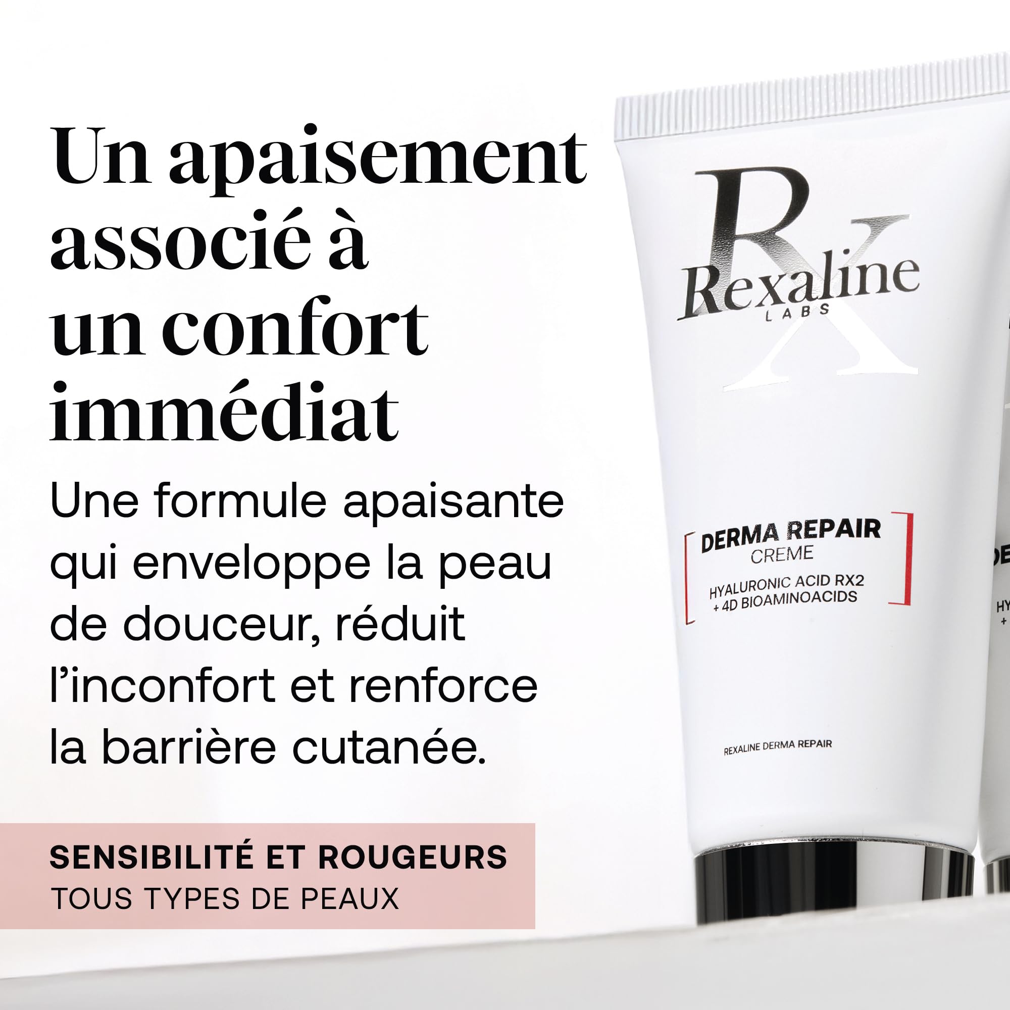 Rexaline Derma Repair Crème – Soin Réparateur Peaux Sensibles, Sèches ou Irritées – Hydratation Profonde & Apaisement – Acide Hyaluronique RX2 – Sans Silicone – 50ml