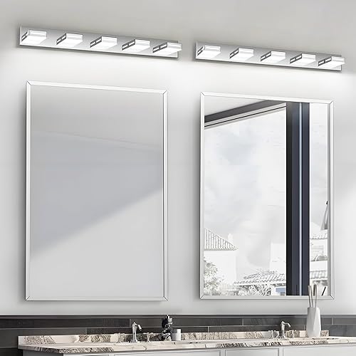 Miniatura 21 de Lámparas LED modernas para tocador (3 lámparas, 24 pulgadas), accesorios de iluminación para pared de baño acrílico dorado sobre espejo