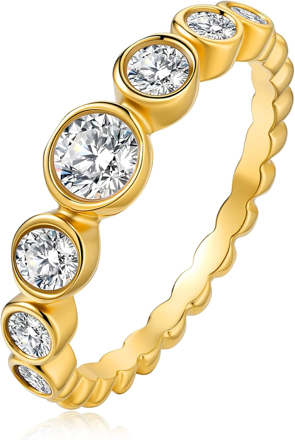 14K Gold Filled Rings for Women, Cubic Zirconia Half Eternity Stackable Ring, Wedding Bands for Women Non Tarnish Waterproof - Wedding Anniversary Engagement Statement Travel Rings Size 5-10