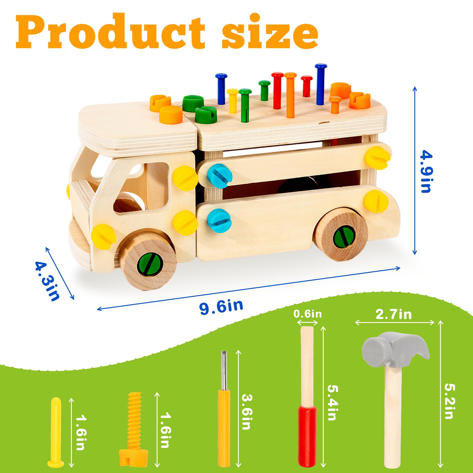 Adena Montessori Wooden Car Screwdriver Board Set,Kids Tool Set,Fine Motor Skills Toys,Wooden Montessori Trucks Car Toys Sensory Preschool Activity Learning for 3+ Year Old Kids Toddlers