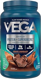 Vega Protein + Supergreens - 20g Plant-Based Protein, Chocolate, 25 Servings, Real Greens & Veggies, Vegan Keto, 0g Added Sugar, Non-GMO, Gluten Free, Dairy Free, 1.8lbs (Packaging May Vary)