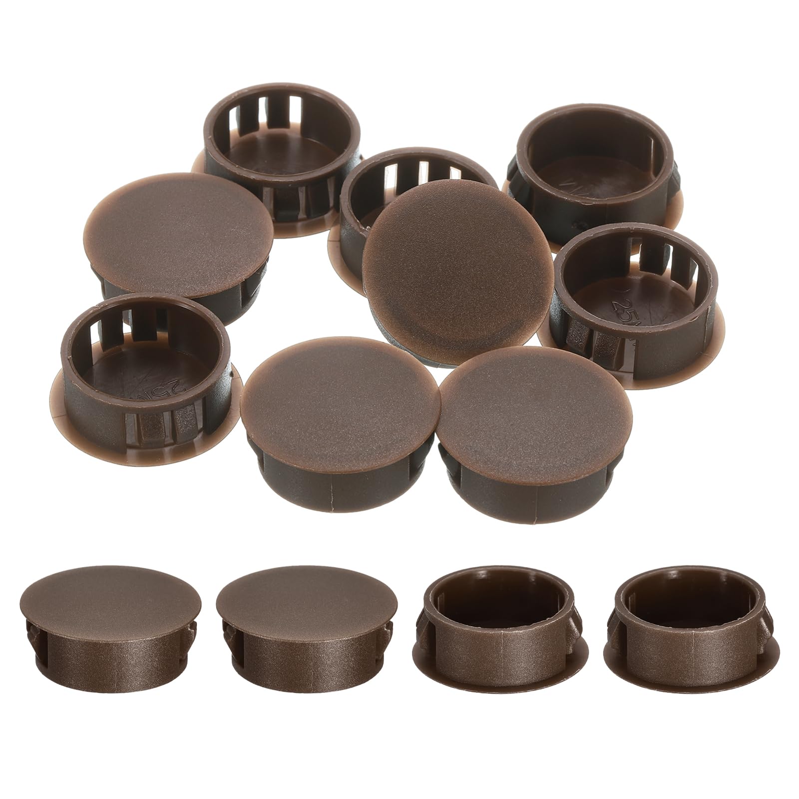 sourcing map 18Pcs 25mm(1") Nylon Hole Plugs, Flush Type Panel Round Snap in Fastener Knockout Locking Plugs for Furniture Insert End Caps Panels, Brown