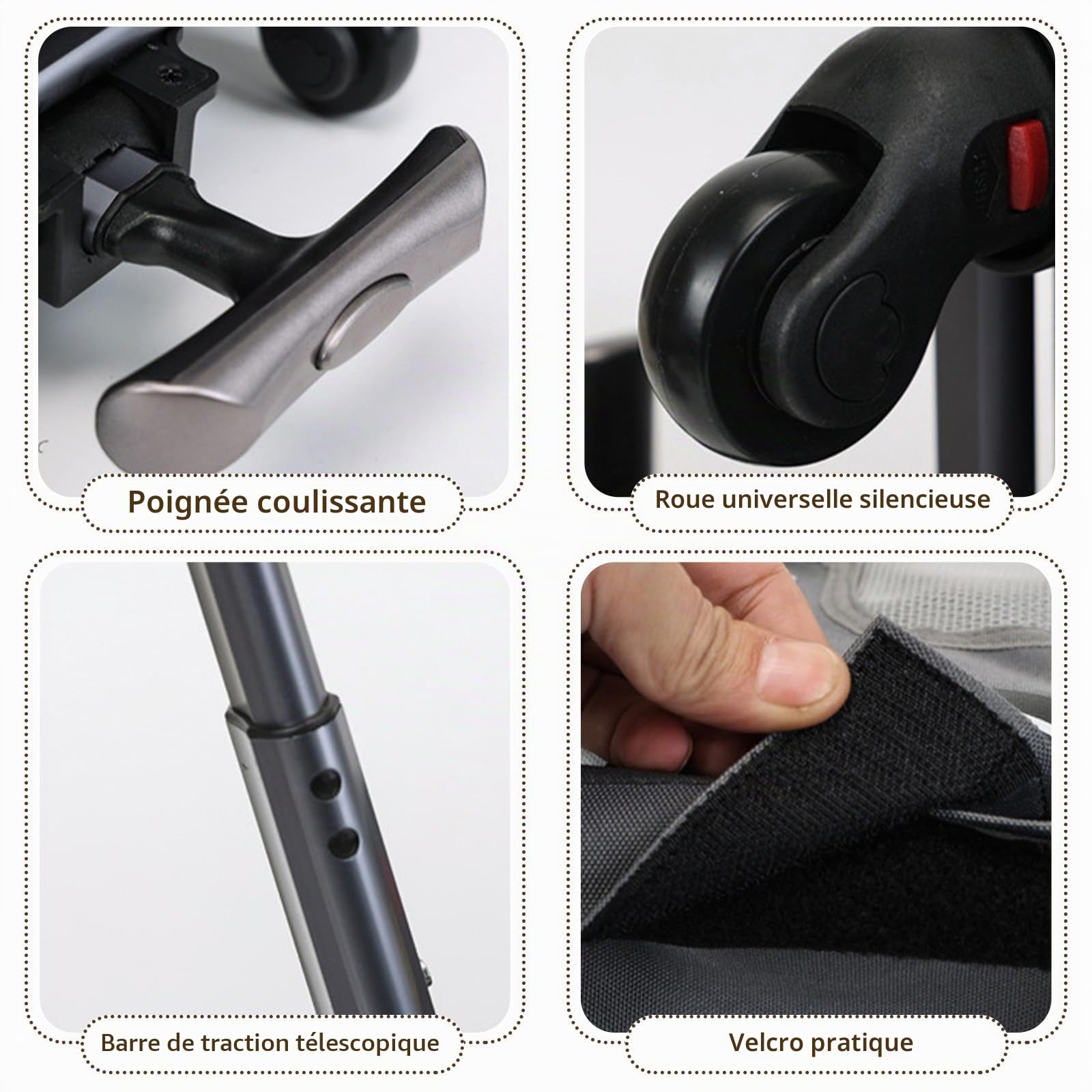 Galatée Poussette pour Animaux, Sac De Transport pour Chien avec roulettes Amovibles, Sac De Transport Portable pour Chat, Sac Pliable pour Chien, Voyage, Camping, Extérieur(Gris)