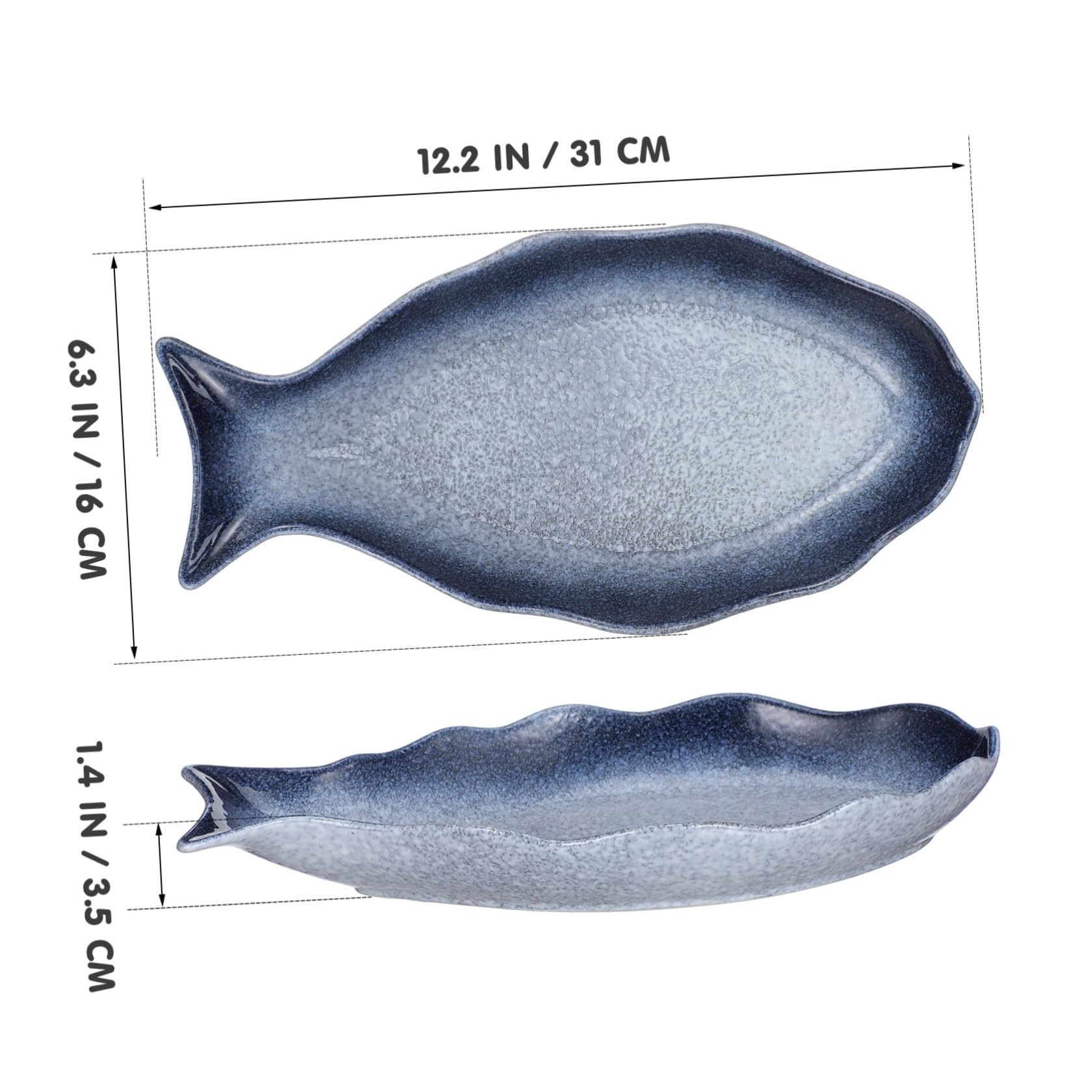 Uonlytech Plato de Pescado de Cerámica 31X16 CM Forma de Pez, Bandeja para Servir Mariscos y Aperitivos, Duradera y Elegante para Mesa Festiva o Cocina