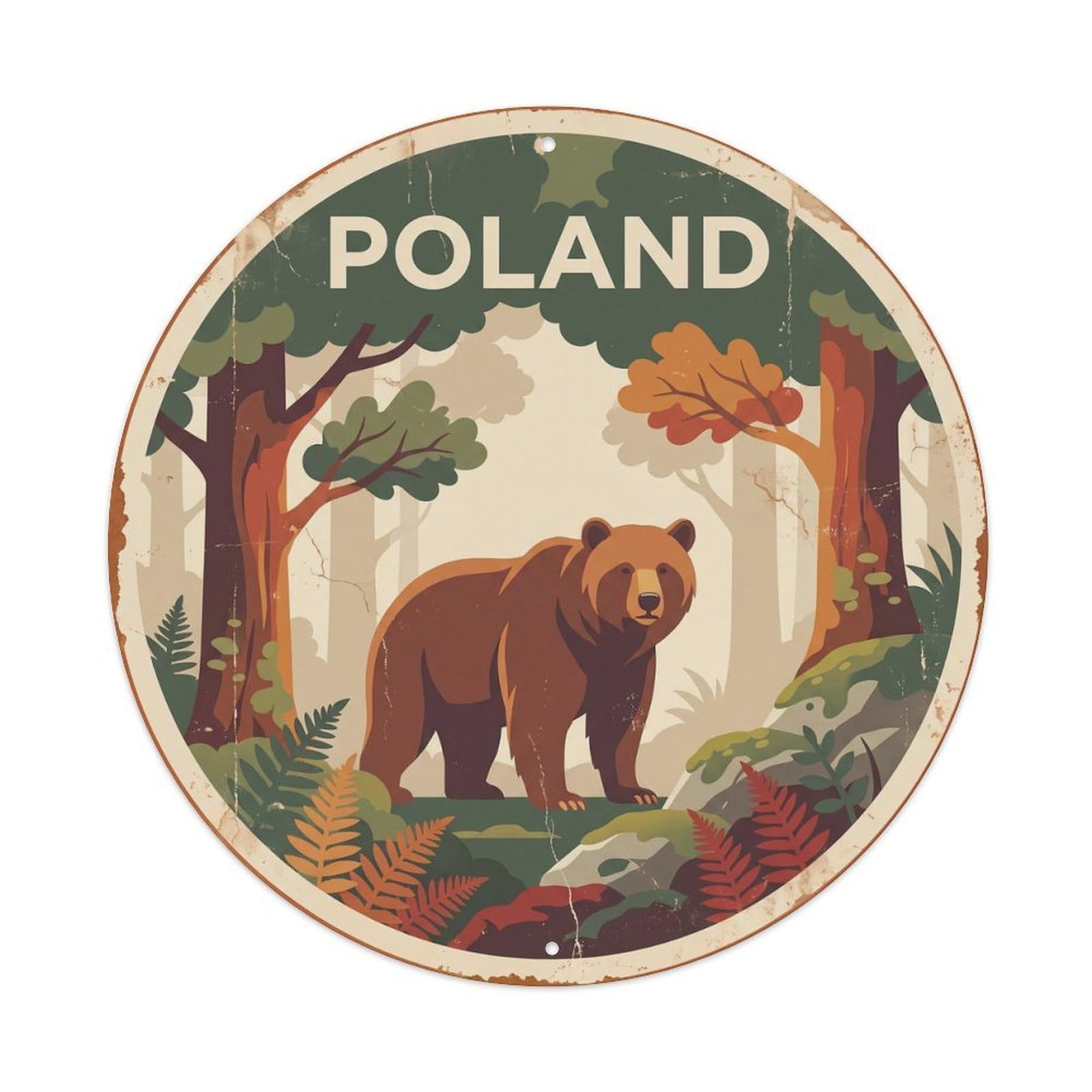 Poland Bear Temperate Forest Metal Tin Sign