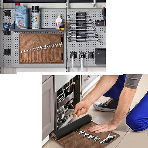 Miniatura 2 de Bay Heights Juego de 12 llaves combinadas de trinquete métricas con bolsa organizadora de cuero sintético en la pared (cabeza fija)