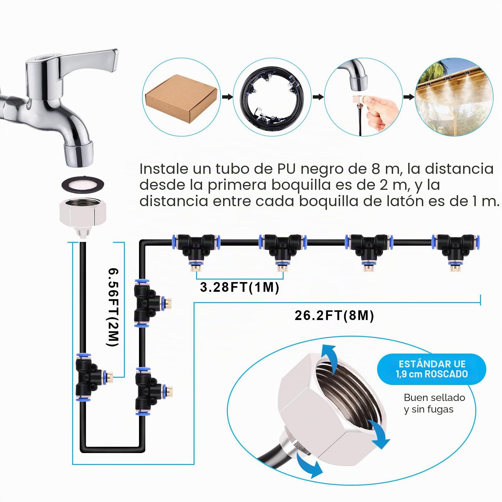 AGPTEK 20 M Sistema de Refrigeración, 72 PCS Sistema de enfriamiento por nebulización, Sistema por nebulización al aire libre para patio, Jardín, Césped, Invernadero, Sombrillas