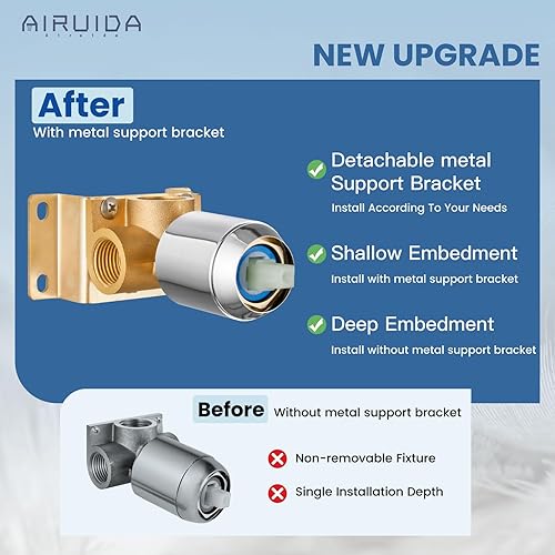Miniatura 5 de Airuida Juego de grifo de ducha cromado pulido, kit de molduras de ducha de una sola función, sistema de ducha de lluvia para baño, cabezal de ducha