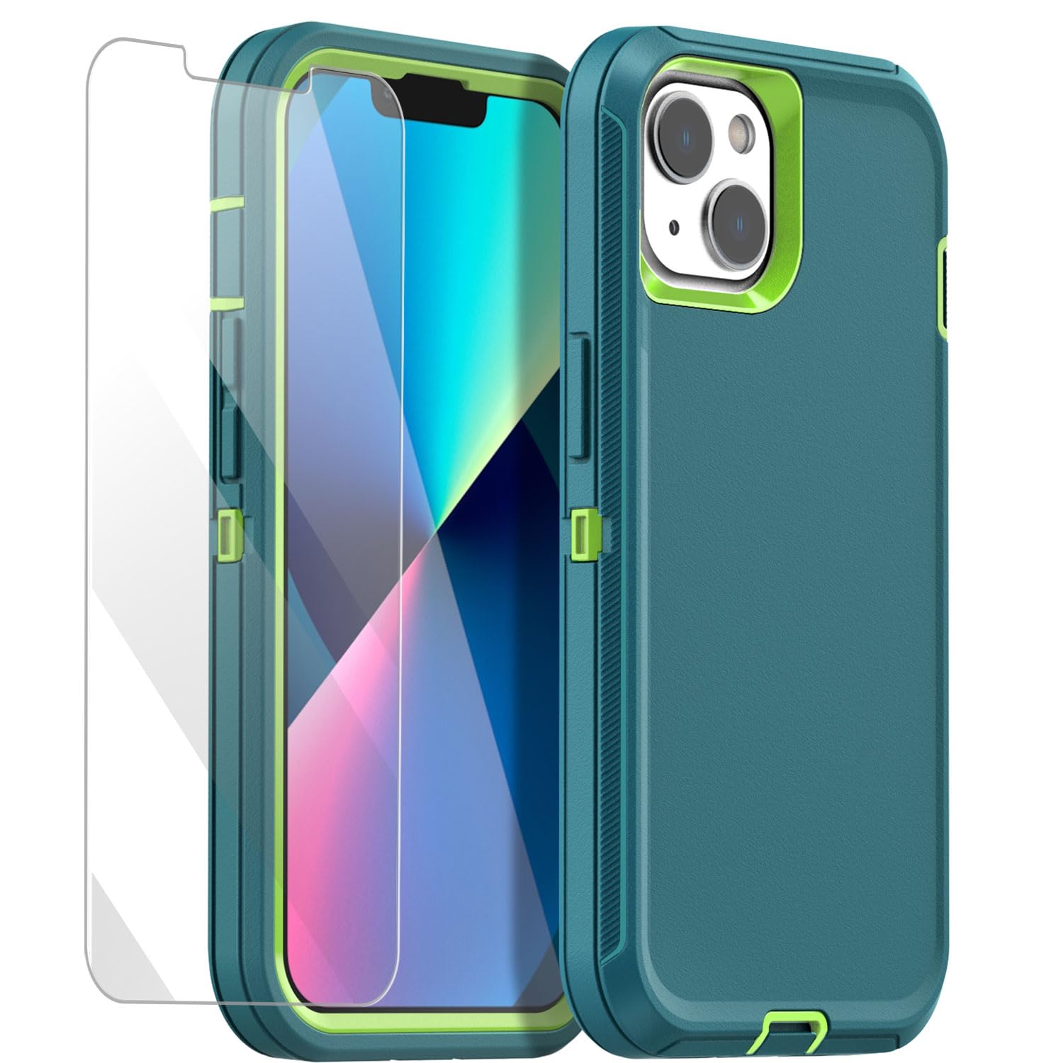 AICase for iPhone 13/iPhone 14 Case(6.1") with Glass Screen Protector,Heavy Duty Drop Protection Full Body Rugged Shockproof/Dust Proof Military