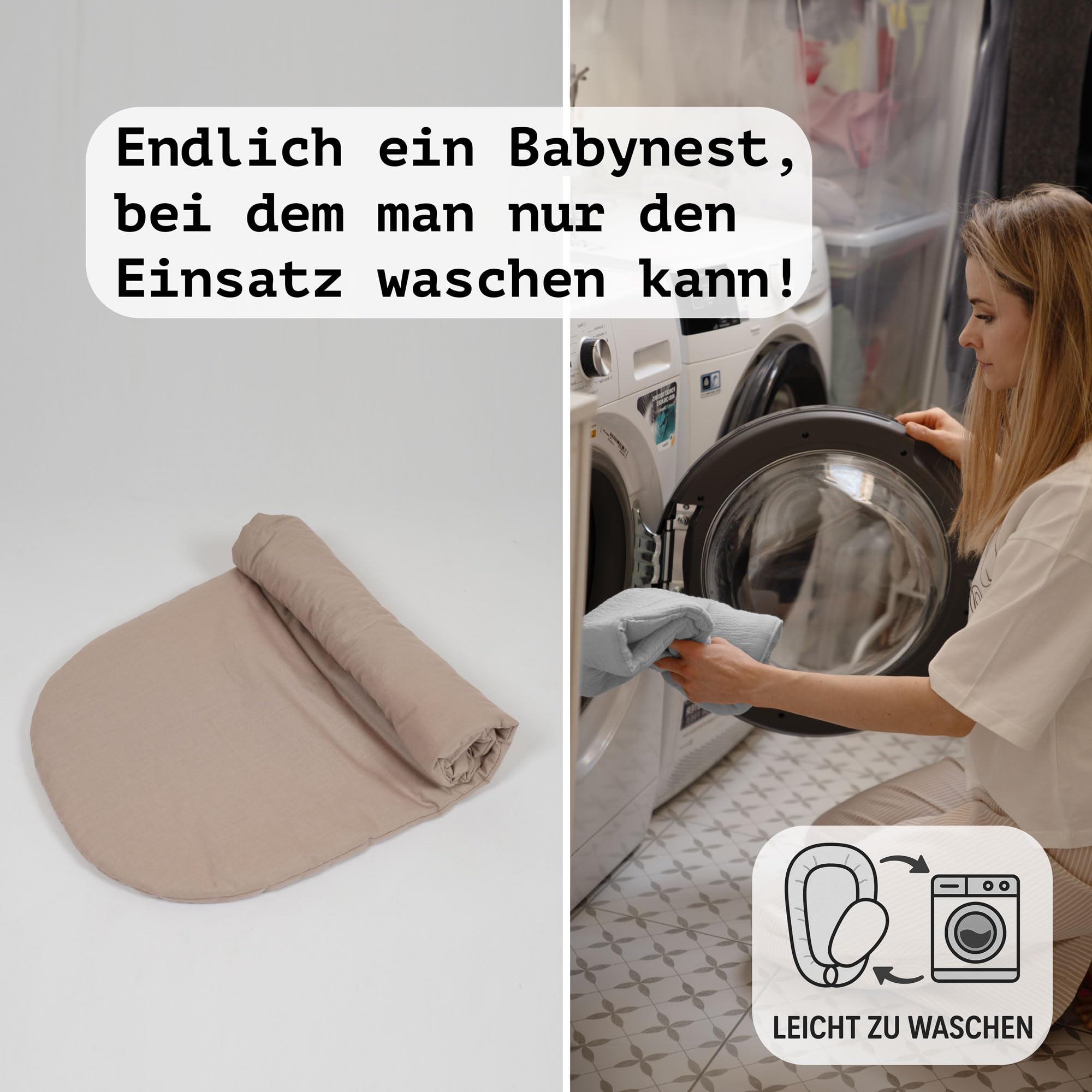 PaLulli® Extra Großes Babynest 100x60 cm | Set mit herausnehmbarer Einlage Baumwolle | Beidseitig nutzbares Kuschelnest für Babys | Handgefertigt, Atmungsaktiv & Sicher (Braun)