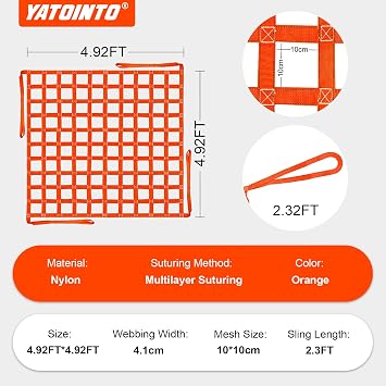 YATOINTO Cargo Lifting Net Straps 4.92', Nylon Sling Hoisting Net 1100LBS | 10CM Square Hole, 2.3FT Long Lifting Loop, High Strength Nylon and Polyester Material, Great for Lifting Binding Protection