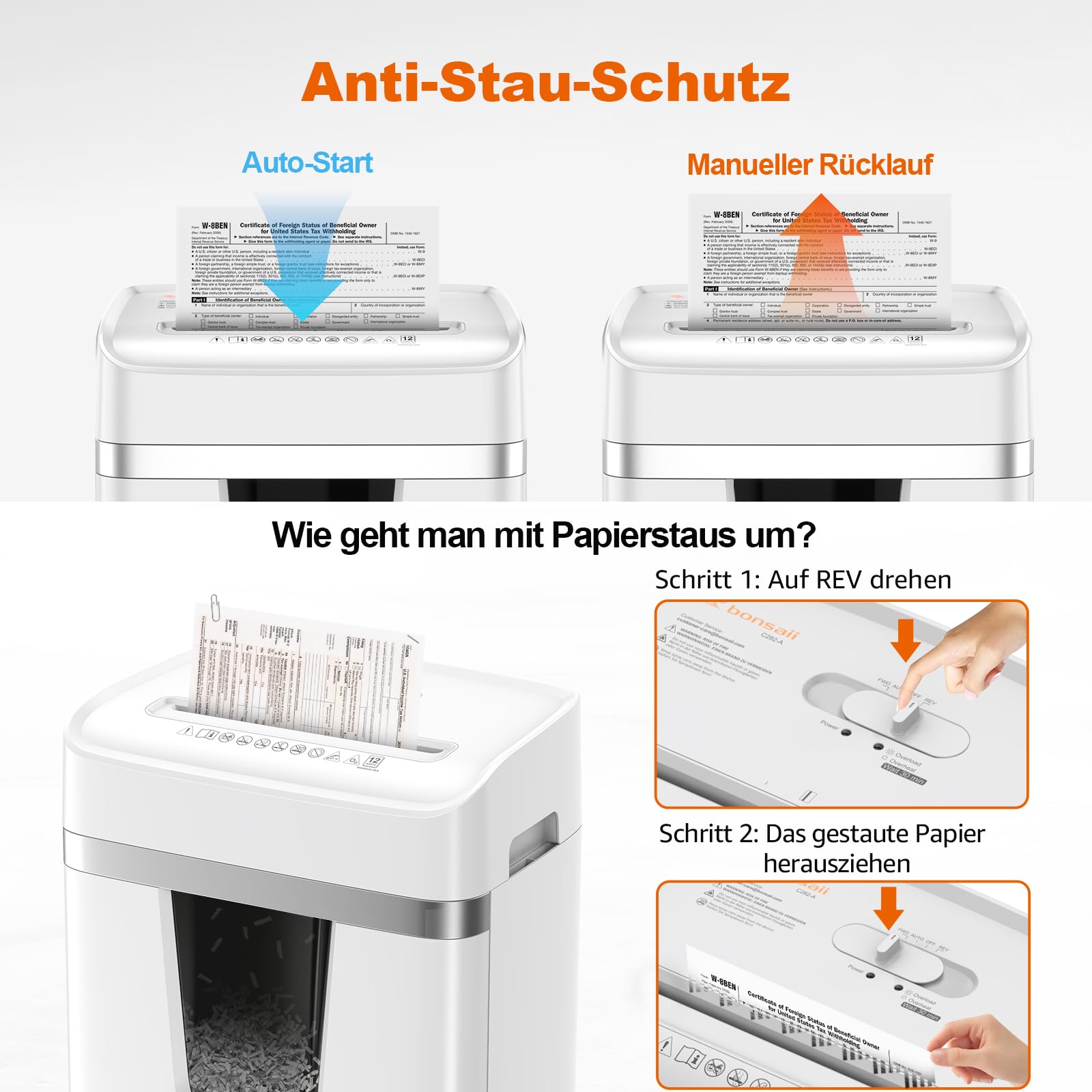 Bonsaii Aktenvernichter 12 Blatt, P-4 Kreuzschnitt Schredder für Kreditkarten, Büroklammern, CDs, 20L Behälter mit Sichtfenster, 15 Min Dauerbetrieb, für Büro & Zuhause, C282-A