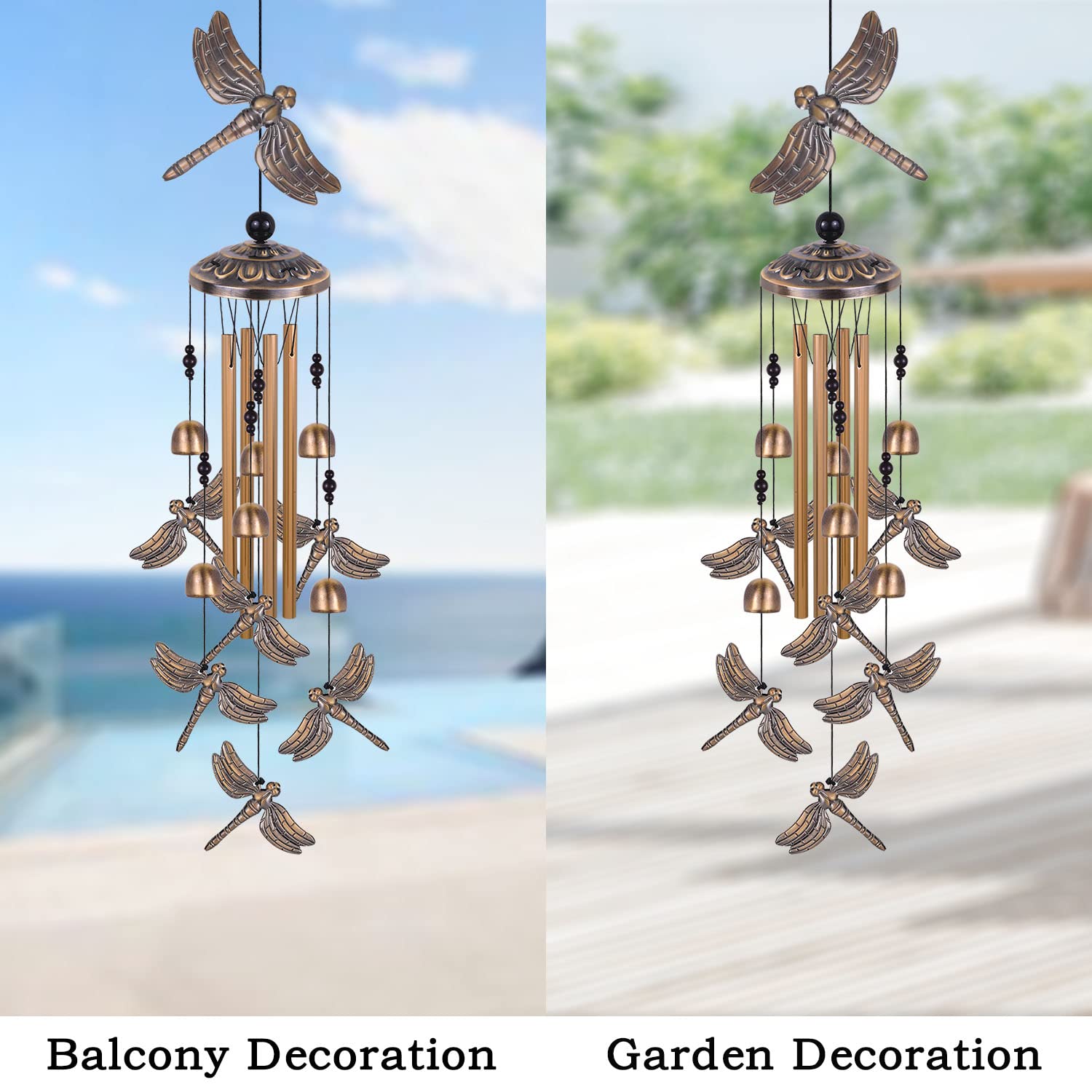 Solawindchime Carillon à vent en forme de libellule en bronze - Cadeau pour femme - Pour la maison, le jardin, la décoration intérieure et extérieure