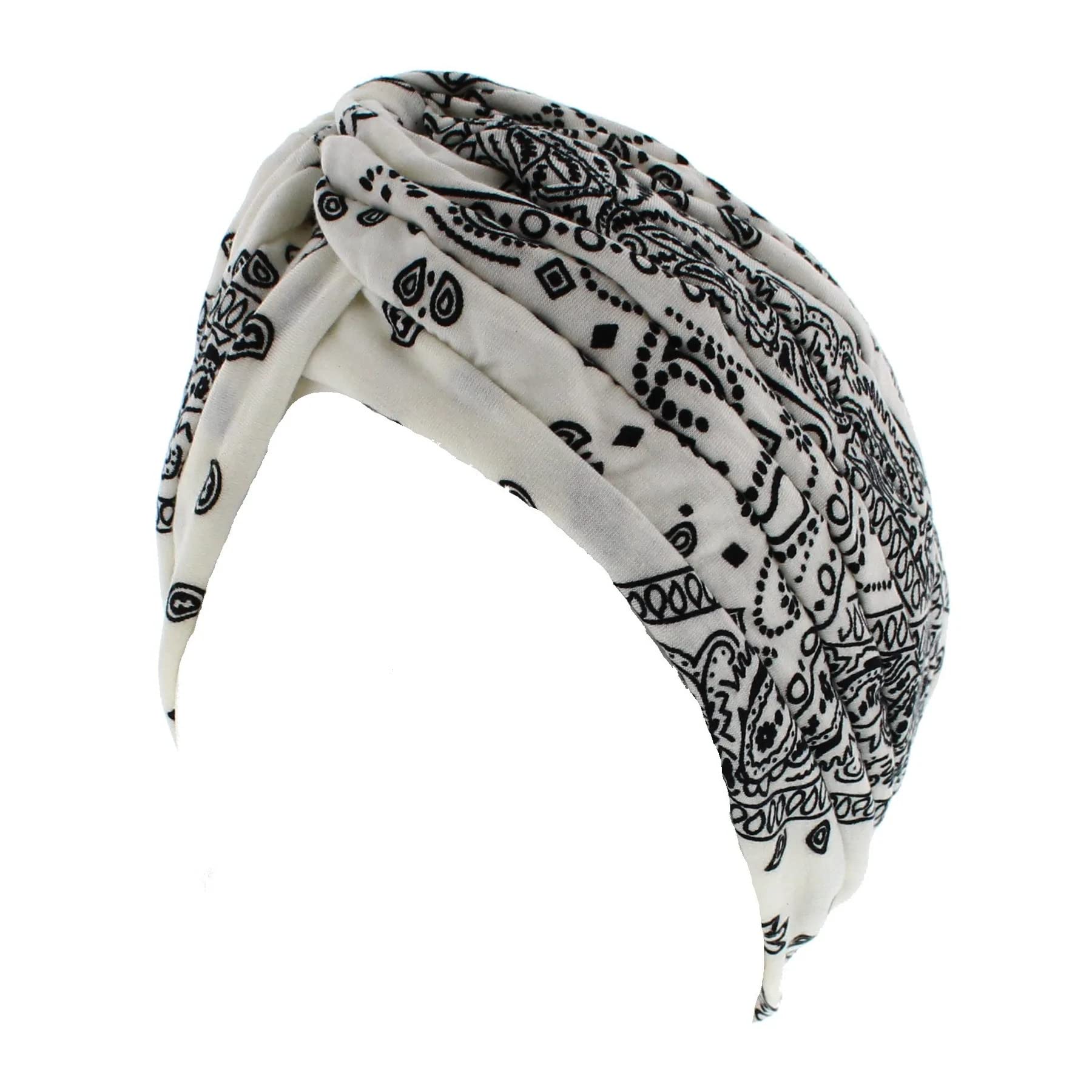 Topkids Accessories Women's Paisley Print White Hair Turban Head Wrap, Sleep Cap, Hair Scarf, Hair Towel, Chemo Headwear For Uk, Head Scarf, Head Towel, Silk Hair Wrap For Sleeping (Paisley Print White)