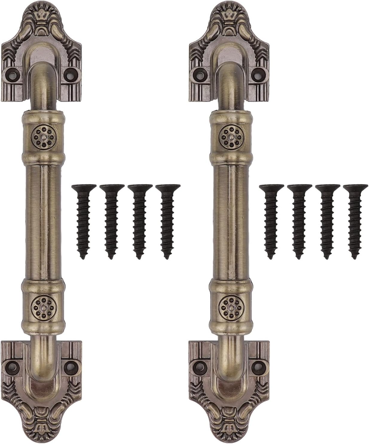 Aladeno 2 Pack Antique Barn Door Handles Bronze Rustic Carved Easy