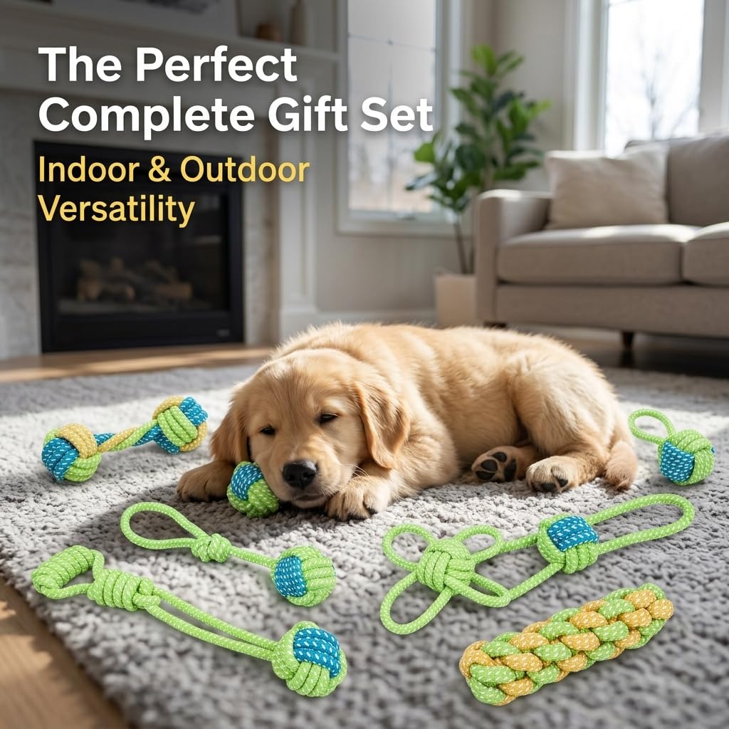 NEXUS - Set da 8 giocattoli per cani in corda di cotone, design carino, giocattolo da masticare resistente per cani piccoli e medi, gioco interattivo N16TOYPROJECT02
