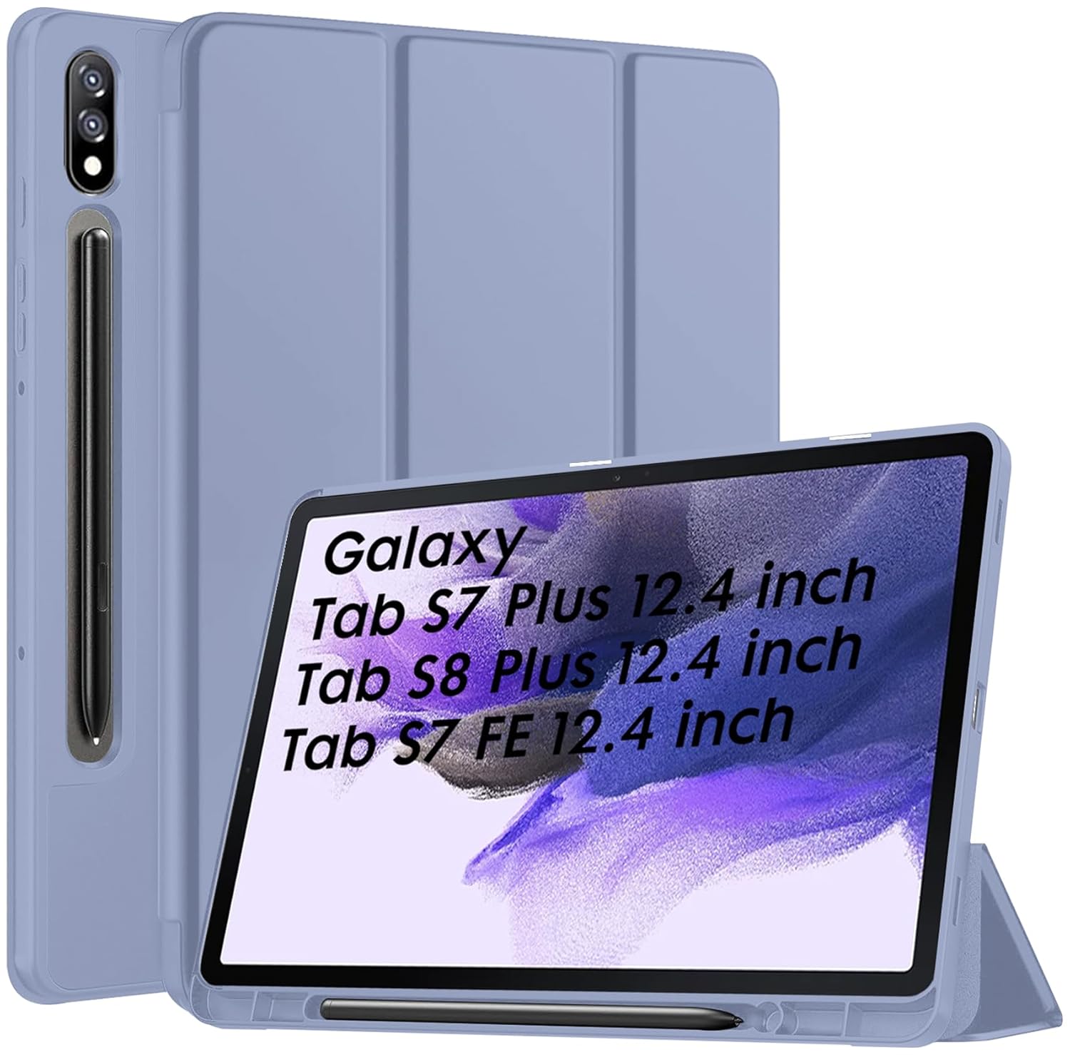 Robustrion Cover for Samsung Tab S7 FE/Tab S8 Plus/Tab S7 Plus Cover Case 12.4 inch Flip Back [S Pen Holder] for Samsung Galaxy Tab S8 Plus/S7 Plus/S7 FE Tablet Cover with [Auto Sleep/Wake] – Lavender