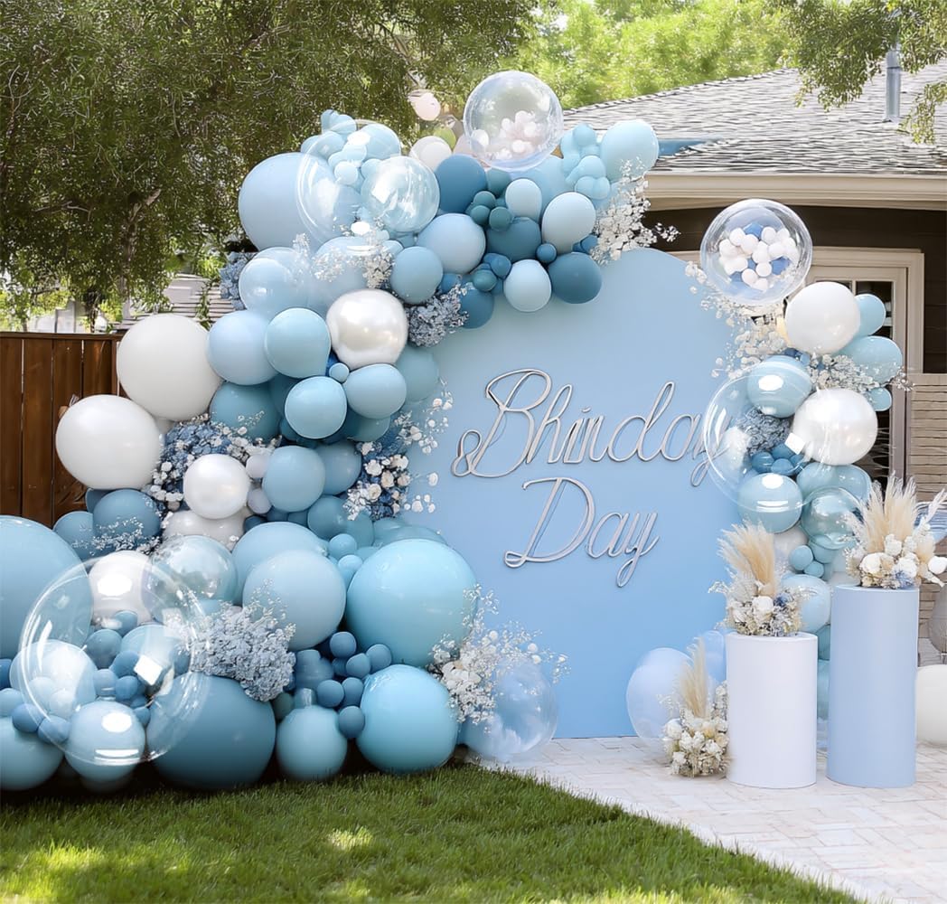 Dusty Blue and White Balloons Garland Double Stuffed Pearl Light Blue Bobo Balloon Arch Kit for Birthday Baby Shower Wedding Bridal Cinderella Frozen Winter Party Decorations - Image 6