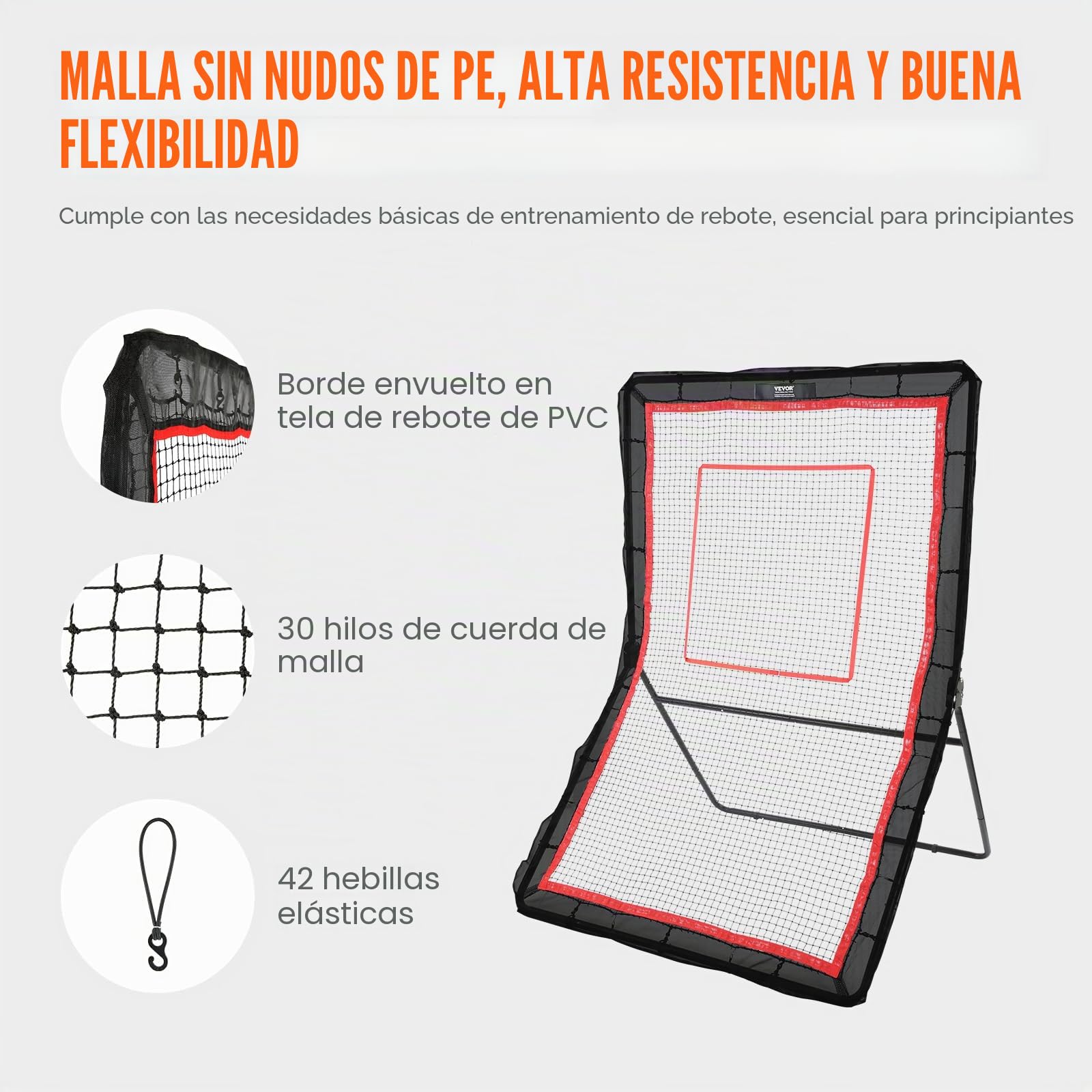 VEVOR Red de Rebote 152x213 cm Rebotador de Fútbol Lacrosse Voleibol Ángulo Ajustable Objetivo de Béisbol Marco de Acero Estable Tela de Alta Elasticidad para Entrenamiento en Interiores y Exteriores