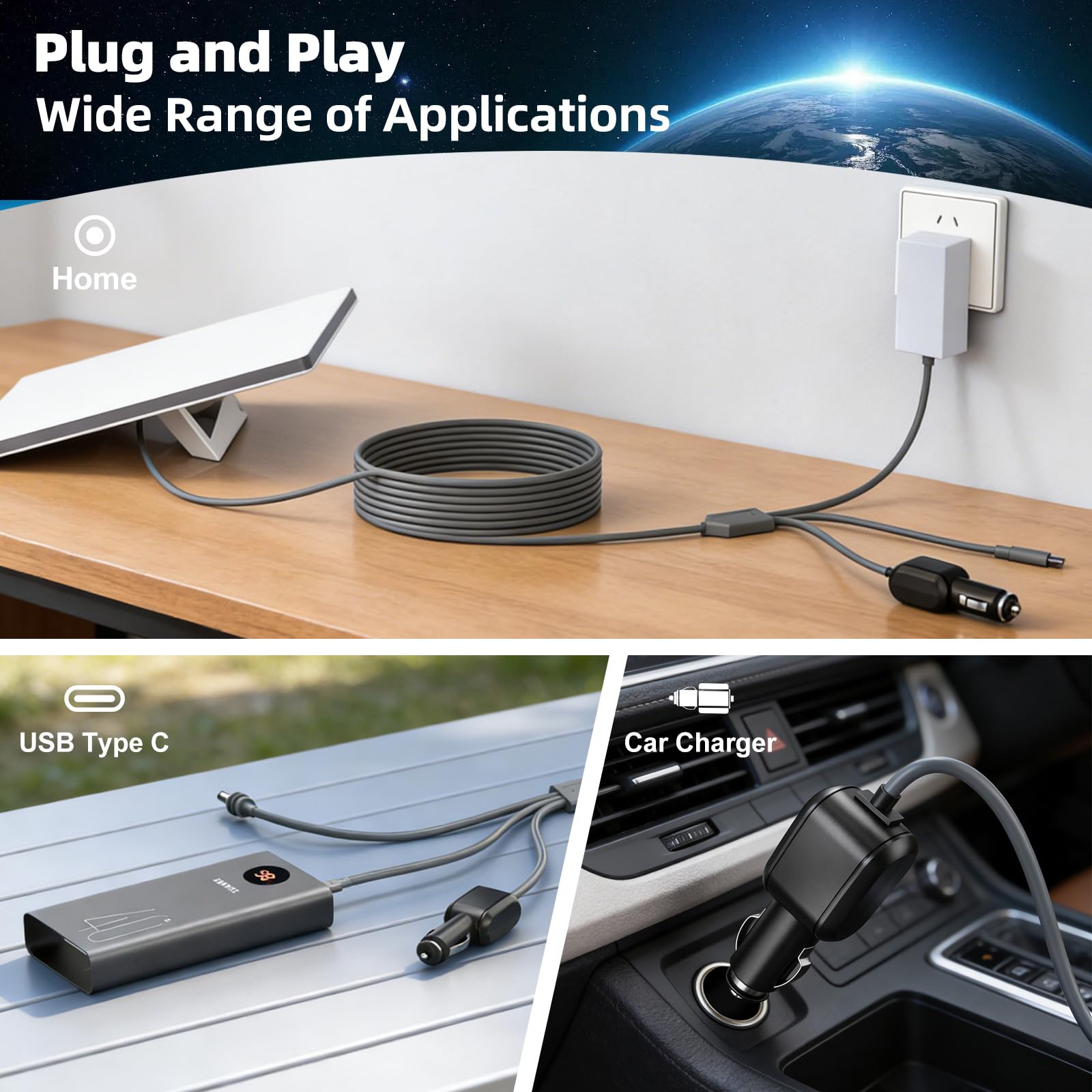 Starlink Mini cavo 3 in 1 da 3 m, 18 AWG Starlink Mini 100 W ad alta velocità USB C/caricabatteria da auto/DC a DC cavo di alimentazione Starlink Mini accendisigari per auto di ricambio impermeabile