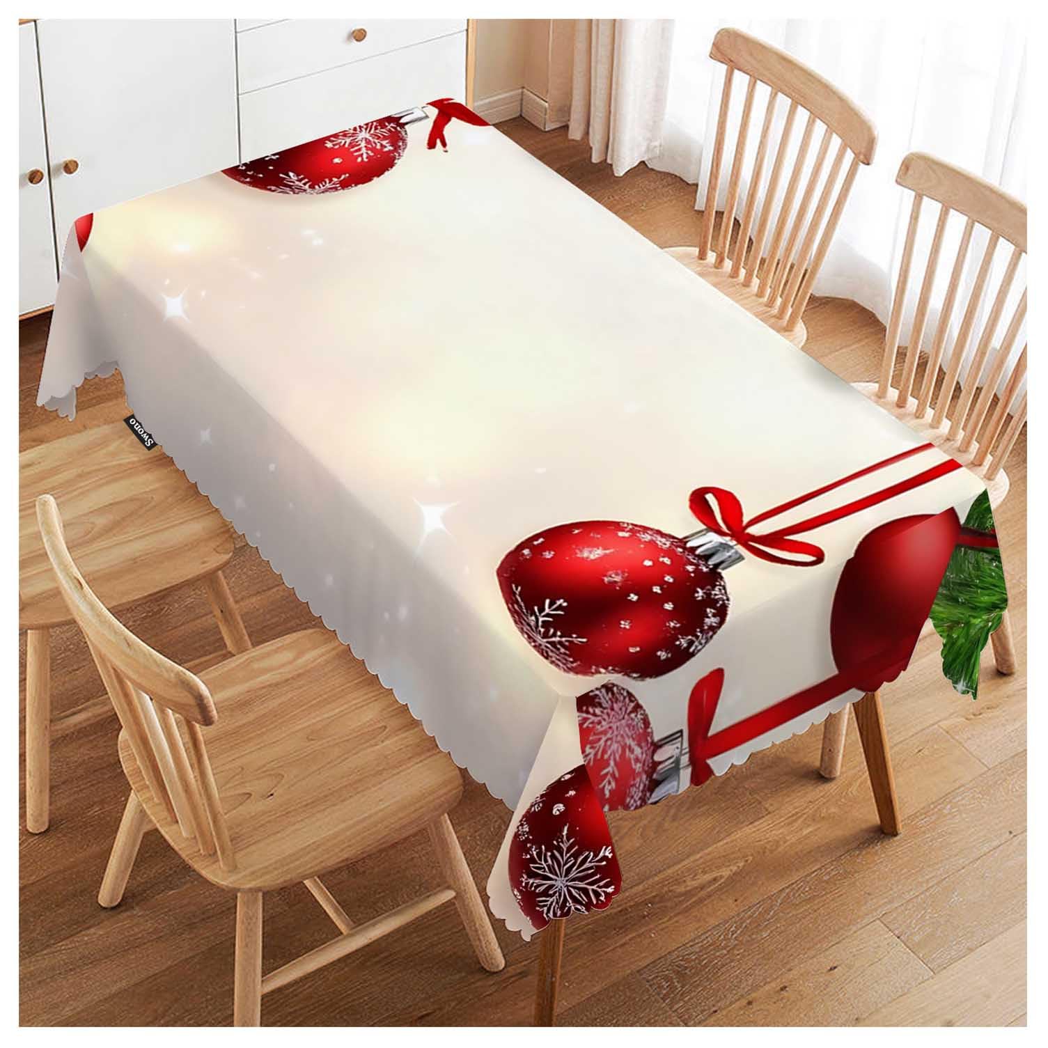 FJQWKLF Christmas Table Cloth Christmas Fir Twigs Red Balls Rectangle Tablecloth Picnic Tablecloth BBQ Table Cloths Polyester for Kitchen 50x72 Inch