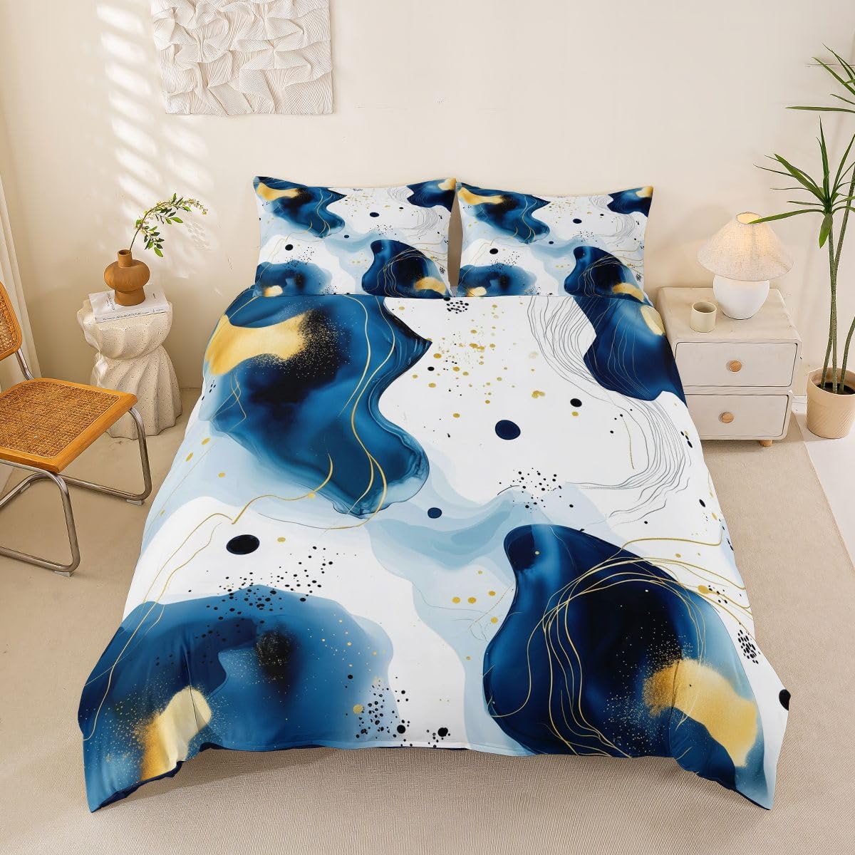 jejeloiu Abstract Neutral Art Duvet Cover Toddler Size Abstract Geometric Bedding Set for Boys Girls Modern Comforter Cover Bedroom Decor 2Pcs