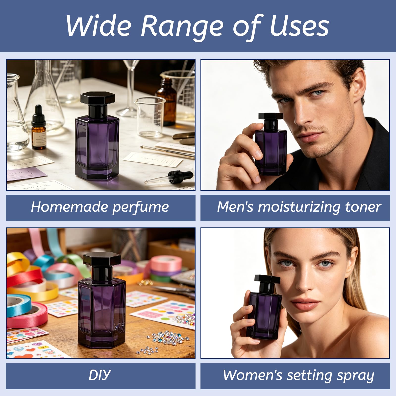 Przenośny rozpylacz do perfum 100 ml, do ponownego napełnienia, pusty, szklana butelka z rozpylaczem do perfum, wielokrotnego użytku, z pipetą i lejkiem, szczelny, do napełniania, czarny