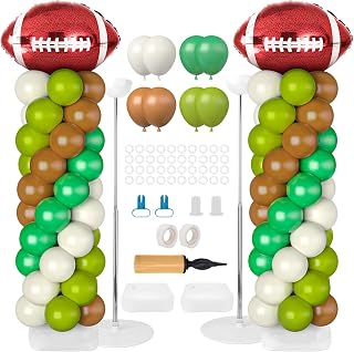 2 Sets Football Balloon Column Stand Kit Football Balloon Arch with Adjustable Stands Tower Kit 100 Latex Balloons Foil Balloons for Football Birthday Party Decorations