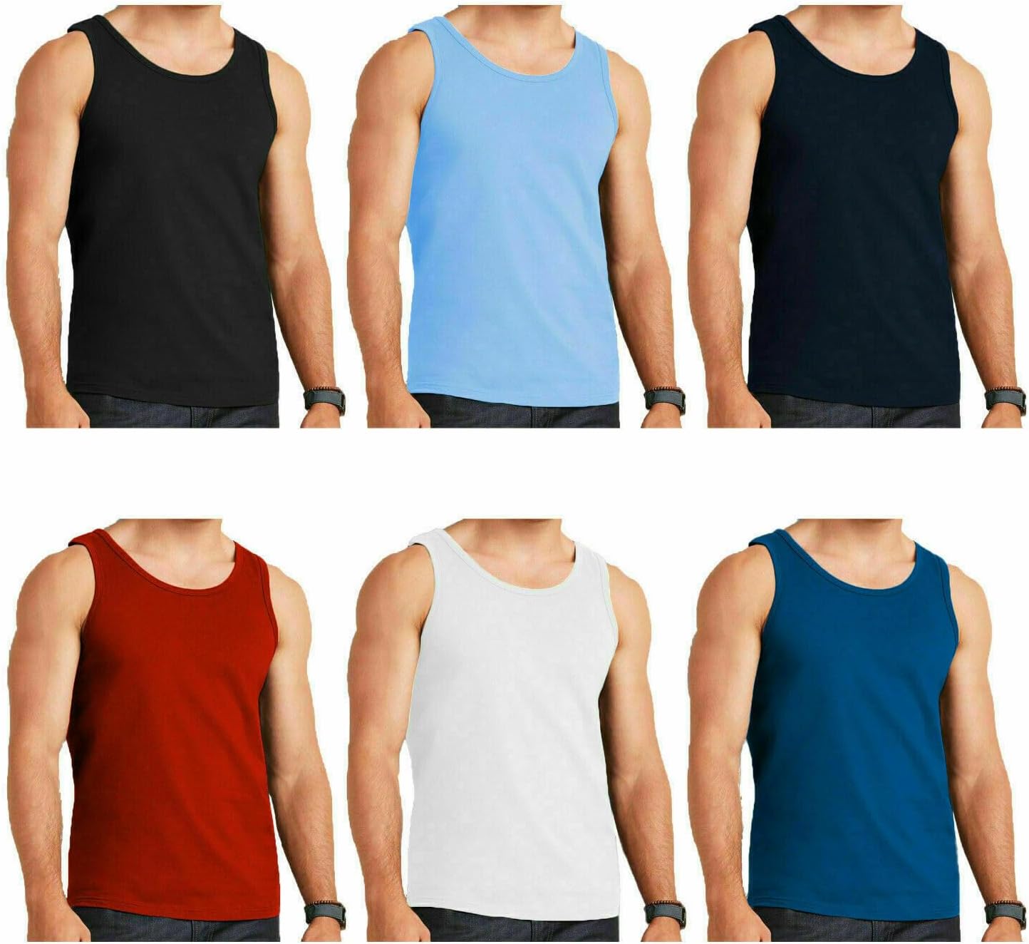 6X Pack Mens Vests Classic Sports 100% Cotton Tank Tops Summer Training Gym Sports Sleeveless Casual Undershirts S-2XL