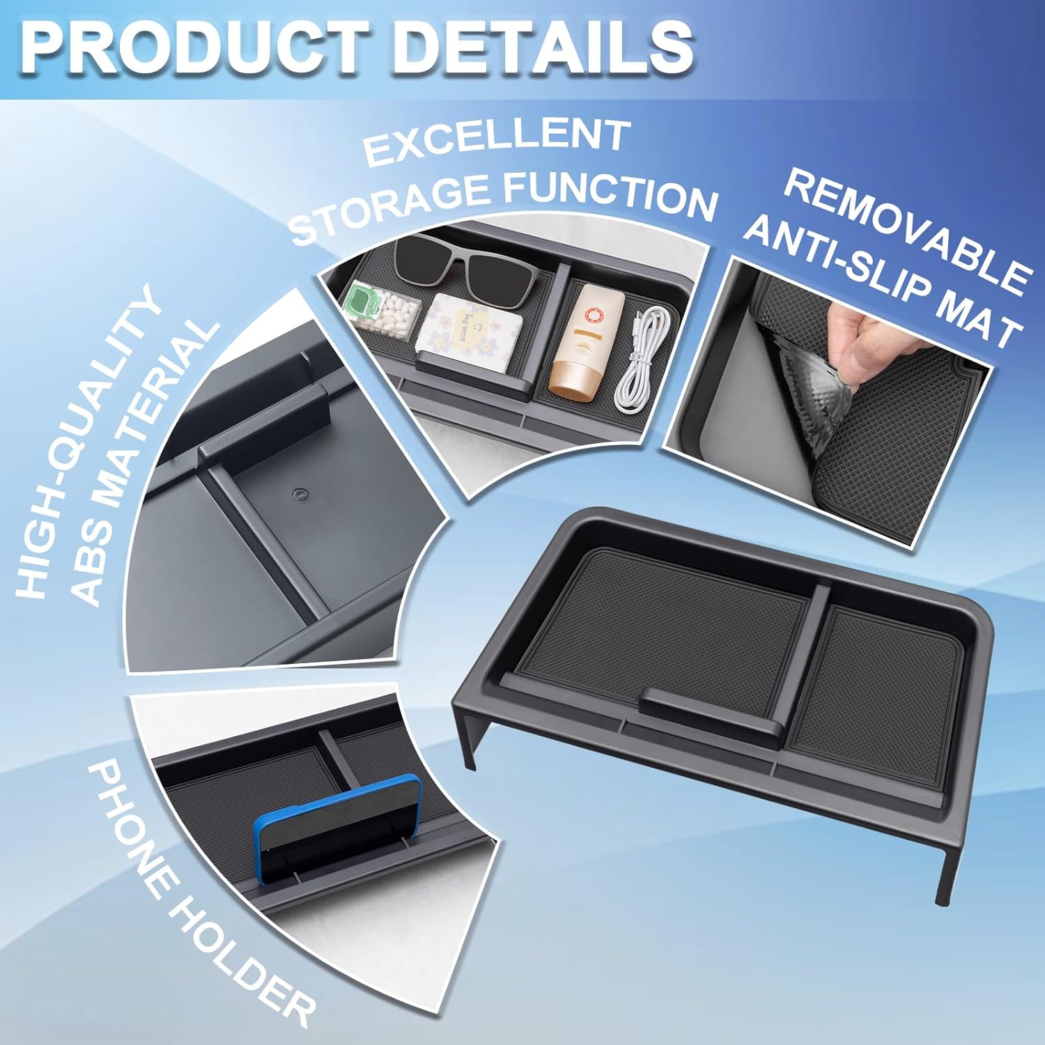 TOPINSTALL New Dash Tray Phone Holder Compatible with 2025 2026 Toyota Sienna 12.3" Screen, Dashboard Hidden Screen Storage Organizer Tissue Sunglasses Holder(Not for LE Trim with 8" Screen)