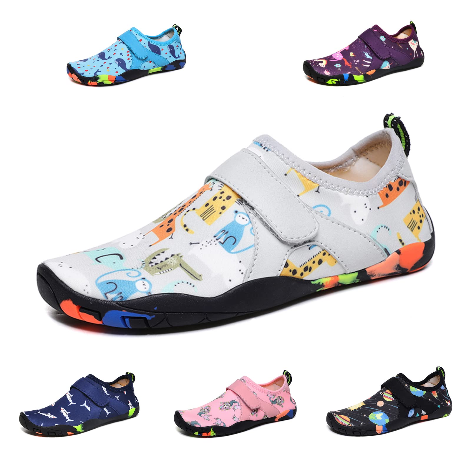 JNUYISW Water Shoes for Kids Boys Girls Breathable Barefoot Sports Shoes Beach Shoes Non-Slip Lightweight Walking Shoes Running Shoes Athletic Sneakers Trekking & Hiking Shoes White Grey
