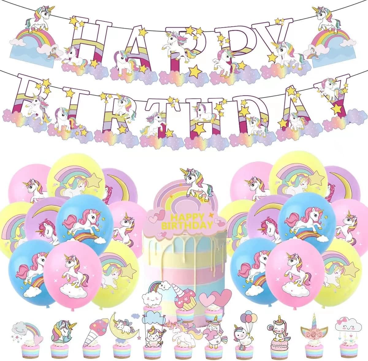 SYOSI Unicorn Birthday Decorations Happy Party Balloons Banner Supplies Large Unicorn Balloons Party Decor For Boys Men Kids Baby Shower Kids Boys