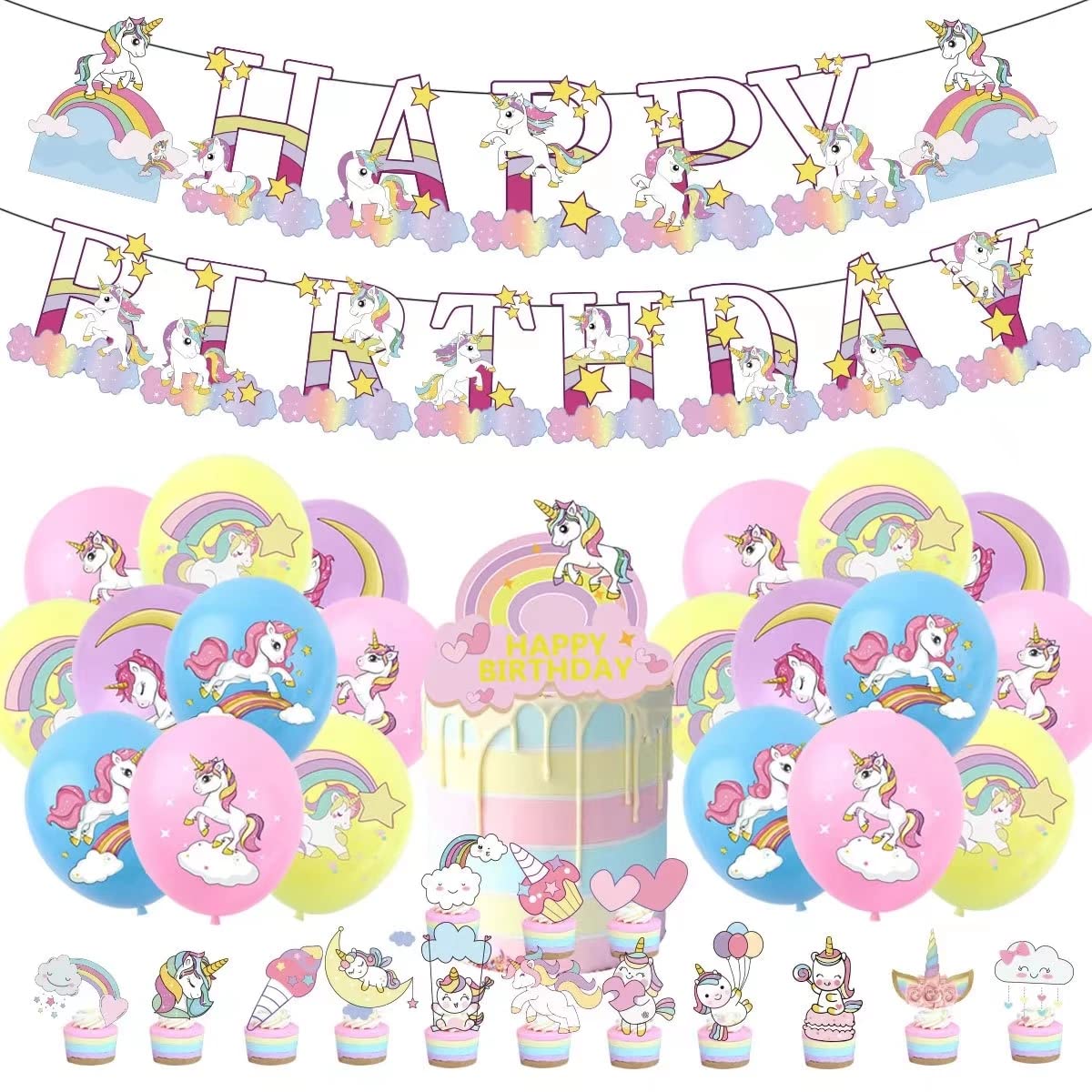 SYOSI Unicorn Birthday Decorations Happy Party Balloons Banner Supplies Large Unicorn Balloons Party Decor For Boys Men Kids Baby Shower Kids Boys