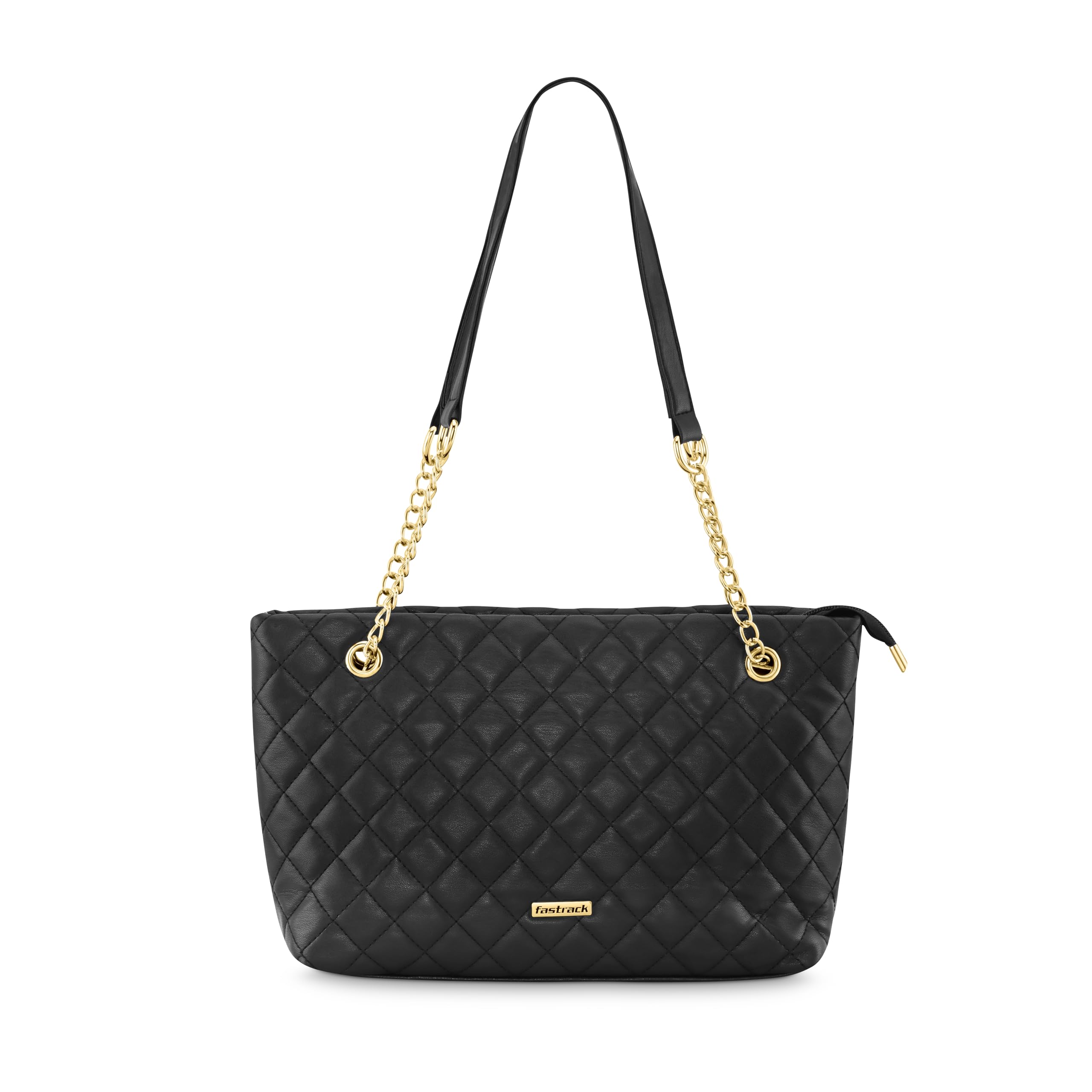 PU Structured Quilted Tote Bag with Chain Shoulder Straps | Diamond Quilted Tote with Zipper Closure | Ladies Purse Handbag | Totes for Casual Carry-image-8