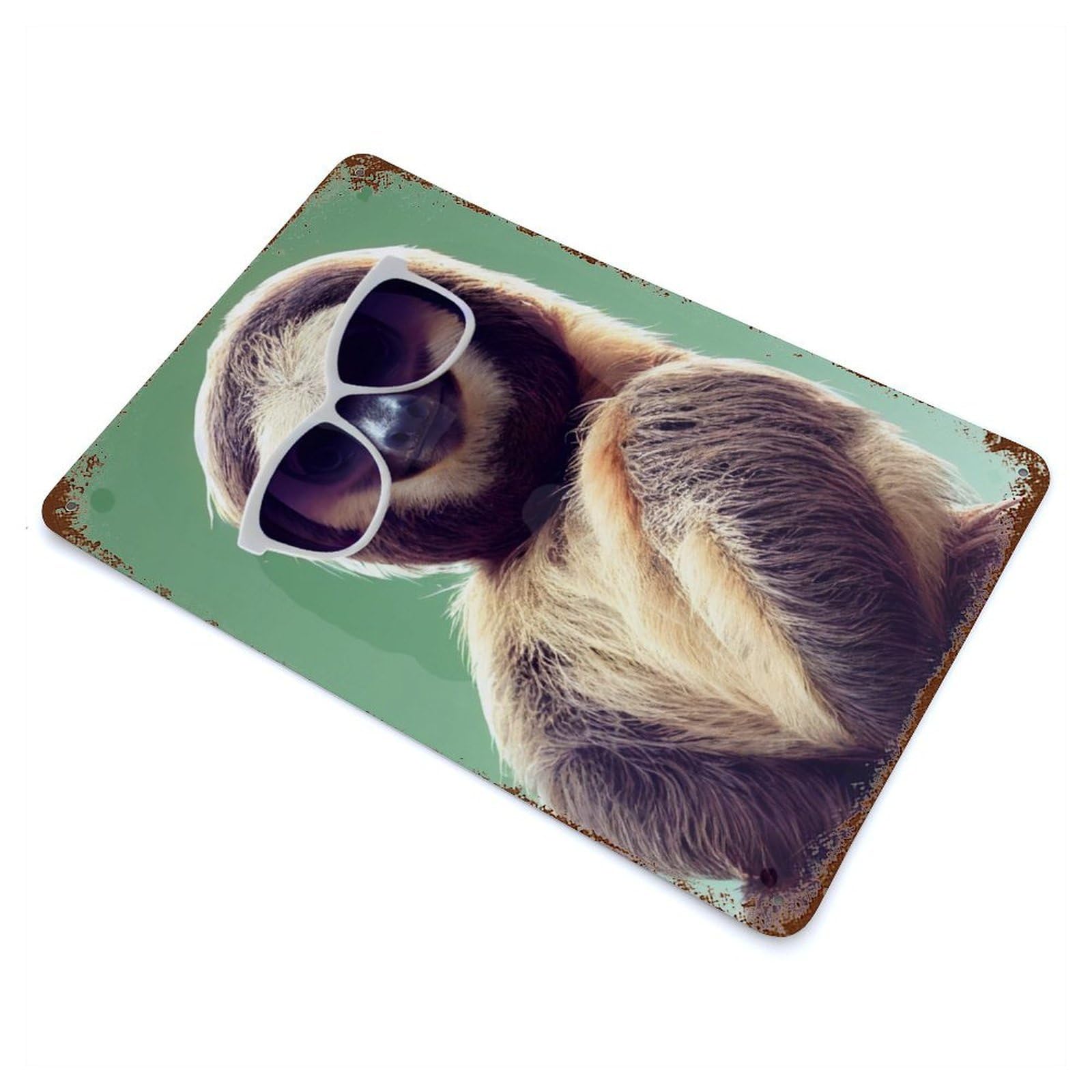 Garage Style Sloth with Sunglasses Rusty Metal Tin Sign 11.8"x7.9", Farmhouse Wall Decor for Bar And Workshop