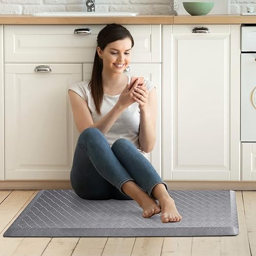 Vista 221 de HappyTrends - Tapete acolchado antifatiga de 17.3 x 28 pulgadas, grueso, impermeable, antideslizante, resistente, ergonómico, cómodo, para cocina