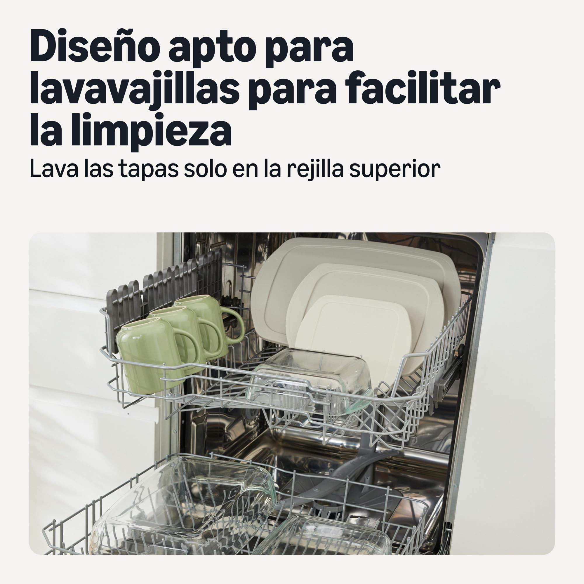 Amazon Basics Fuentes de Cristal para Hornear con Tapas sin BPA, Juego de 6 Piezas, Vidrio de Borosilicato, Aptas para Lavavajillas y Horno, Gris Lino
