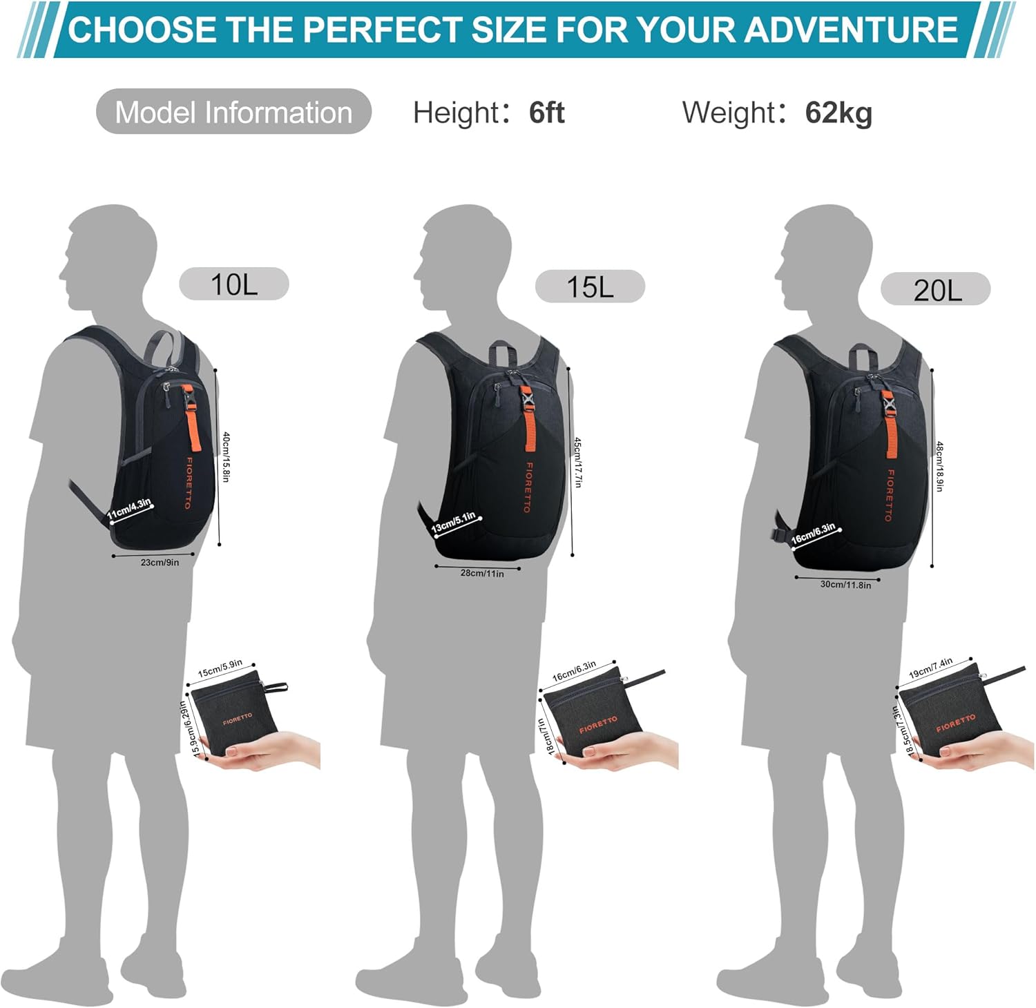 FIORETTO 10L Hiking Backpack for Women Men Mini Packable Backpack Lightweight Small Daypack for Camping Travel Outdoor, Black - Image 7