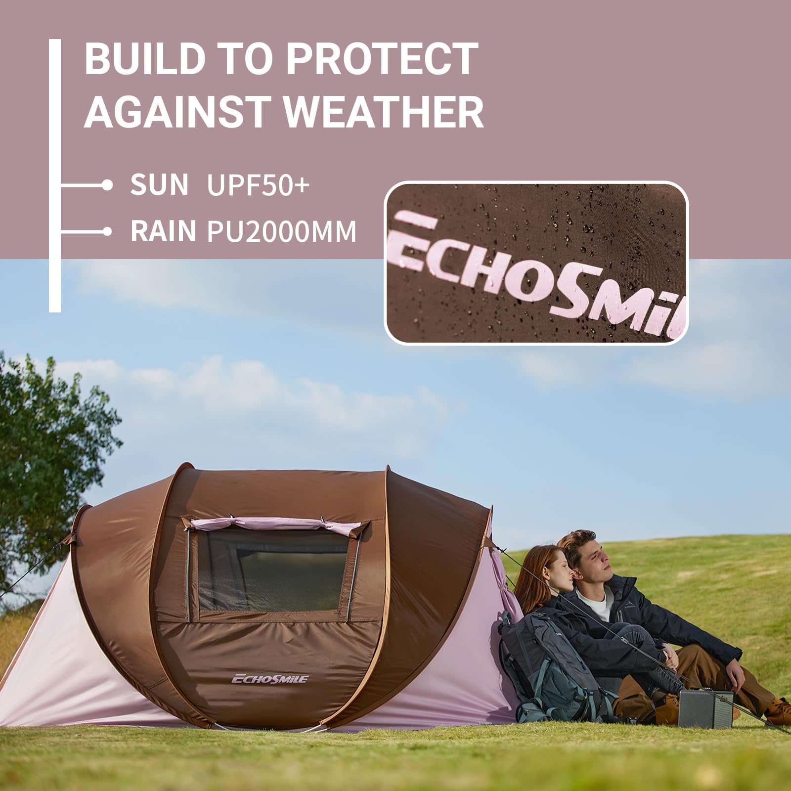 EchoSmile Tienda de campaña desplegable instantánea, 2/4/6 personas, tienda de campaña de fácil instalación, cúpula resistente al agua, portátil con bolsa de transporte