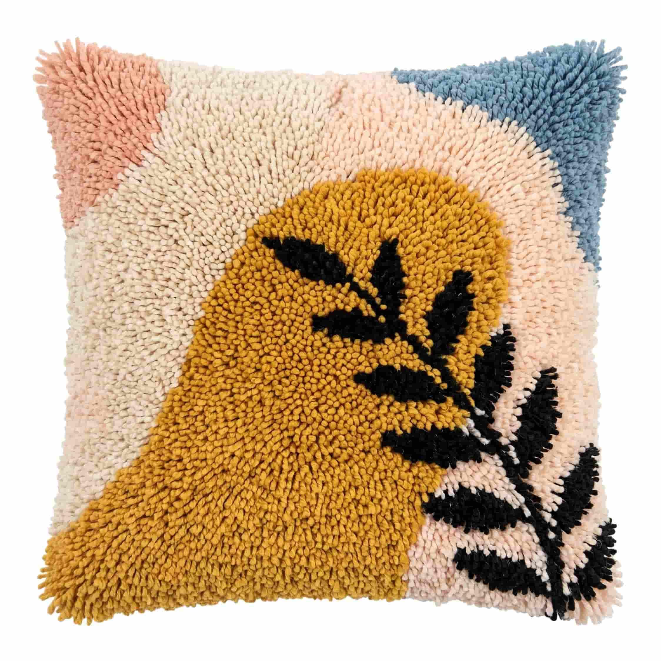 AxiangziK Latch Hook Cushion Kit,Leaf DIY Throw Pillow Cover 43X43Cm