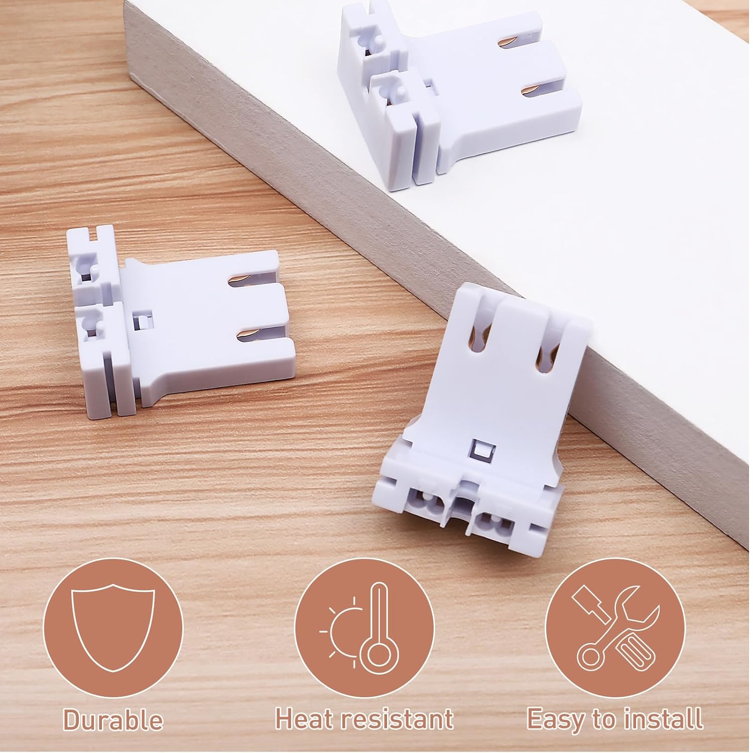 USHOBE 50 Pcs Fluorescent Lamp Holder Socket Holders Fluorescent Light Holders U- Shaped Holder Lamp Socket Holder for Fluorescent Light Socket to Plug Adapter T8 Tube Socket Medium White