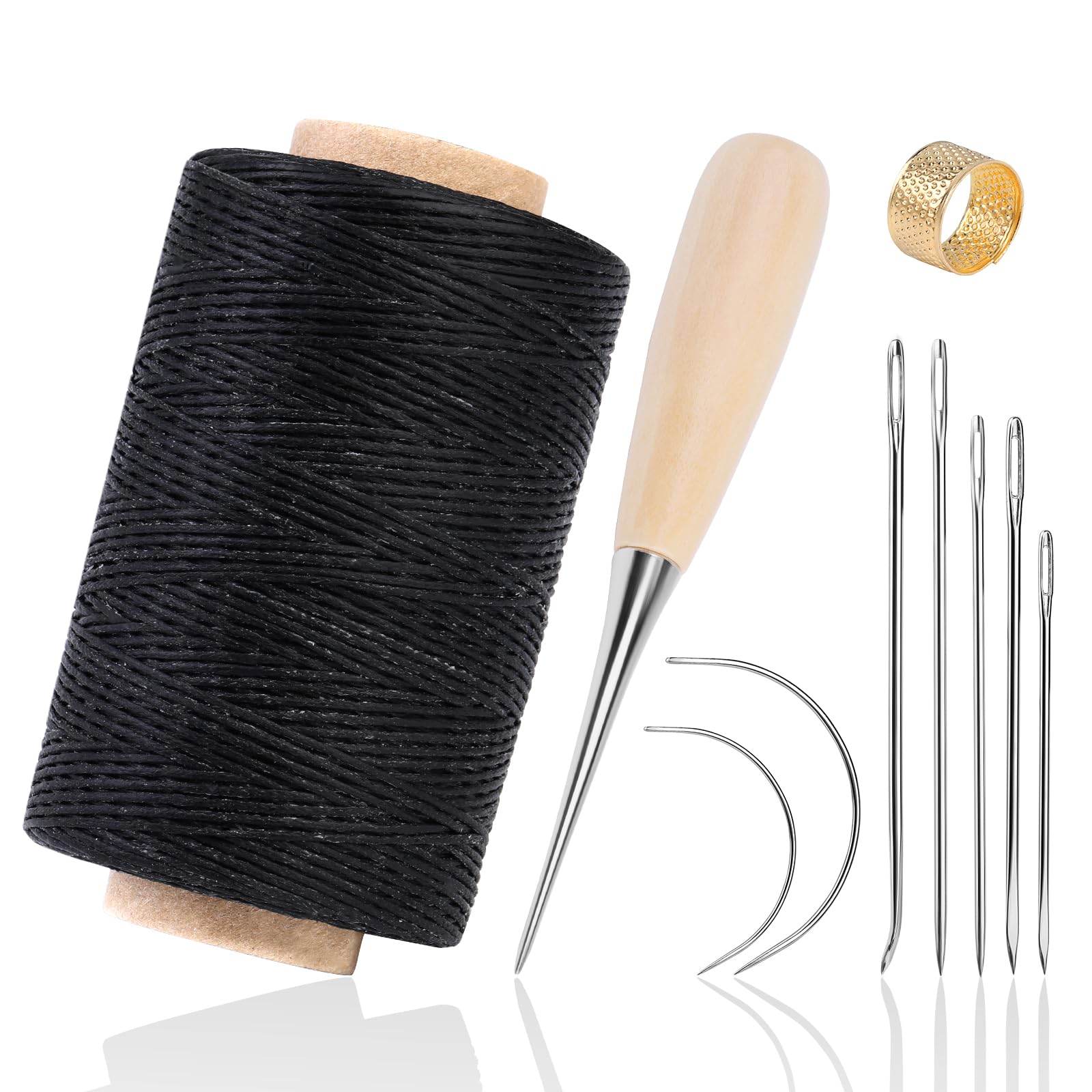 Kit Cucito Pelle 21 Pezzi - Filo Cerato Multicolore, Aghi, Punteruolo, Ditale, Per Riparazioni E Creazioni - Foto 2