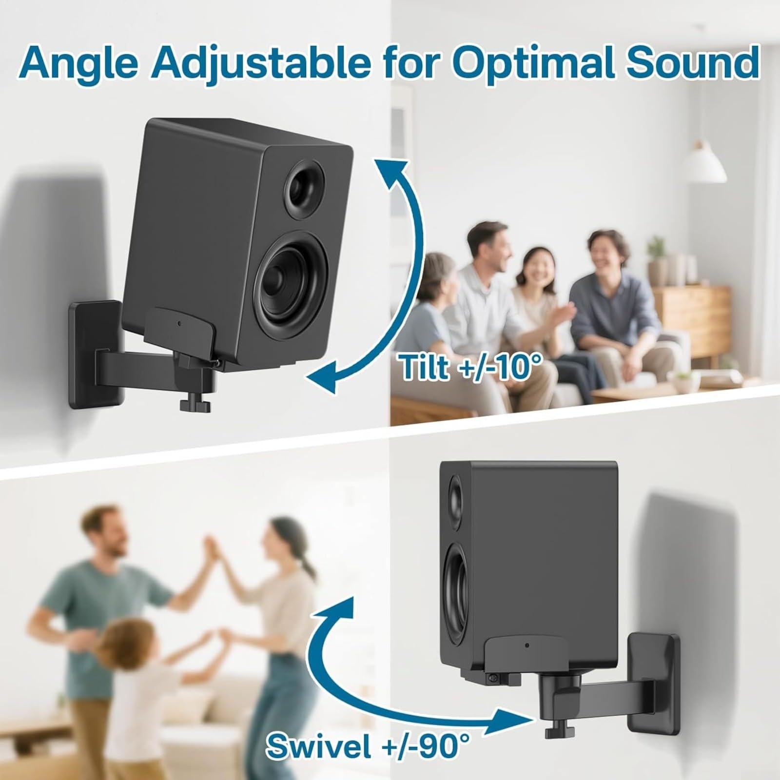 Staffe di montaggio a parete regolabili per altoparlanti a doppio morsetto, confezione da 2, inclinabili e girevoli, adatte per altoparlanti da 5 a 11 pollici per JBL per Bose per Klipsch