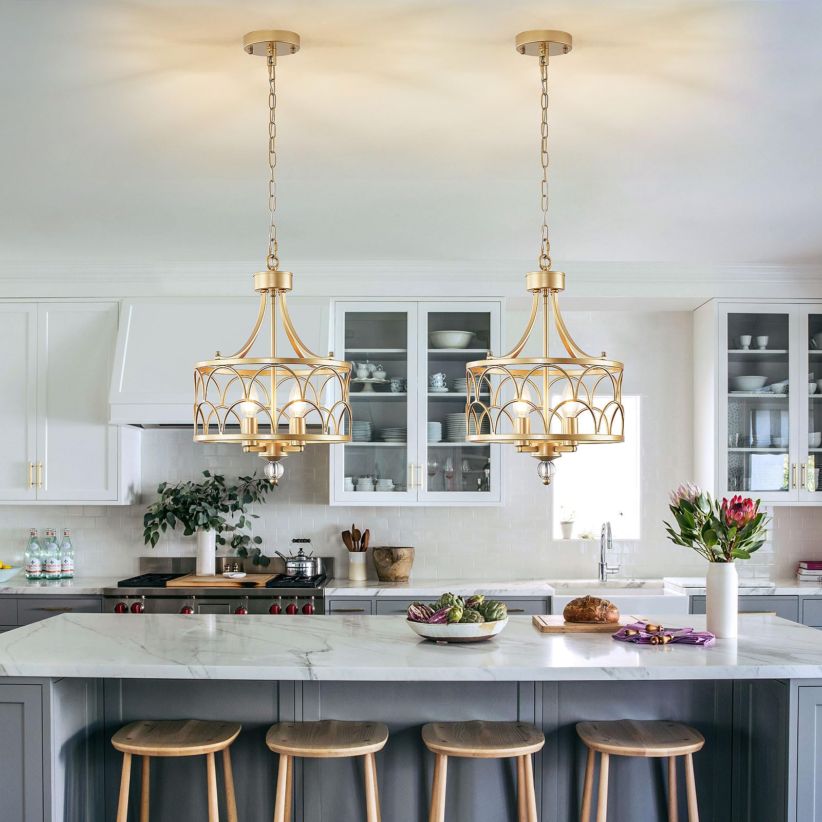 GoYeel 13.1" Modern Farmhouse Hanging Pendant Lighting, 4-Light Rustic Interior Flush Mount Ceiling Light Fixture, Vintage Chandelier For Hallway Foyer Dining Room Entryway Kitchen Island Bedroom